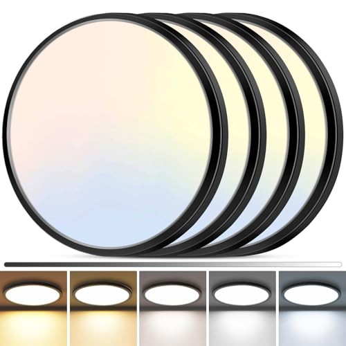 4Pack LED Flush Mount Ceiling Light, 12Inch 24W Dimmable 12"(4pack) Black