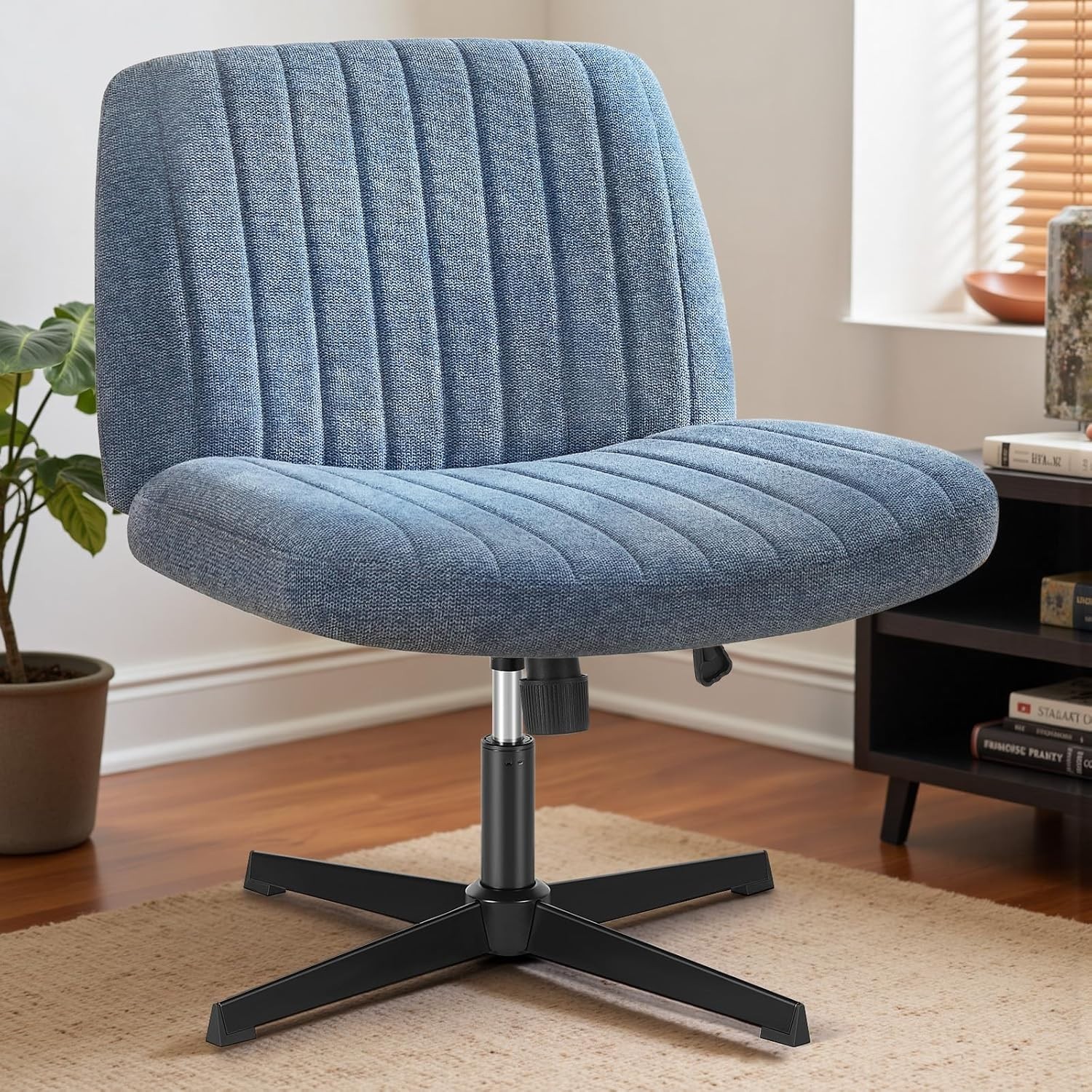 DUMOS Criss Cross Legged Chair Wide Comfy Home Office Desk Seat, No Wheels