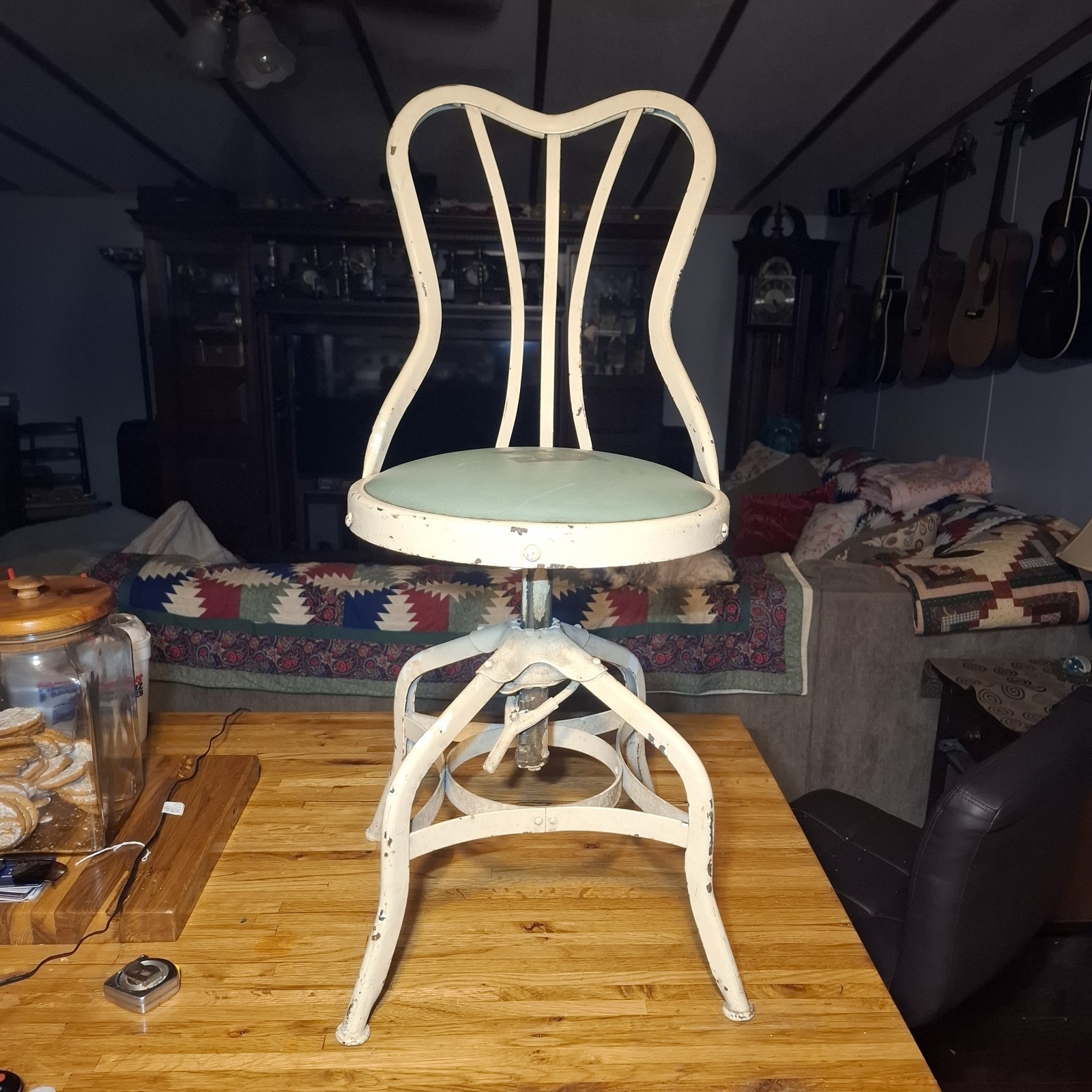 1920s Rare Industrial Vintage UHL STEEL Toledo Metal Bar DRAFTING Chair stool