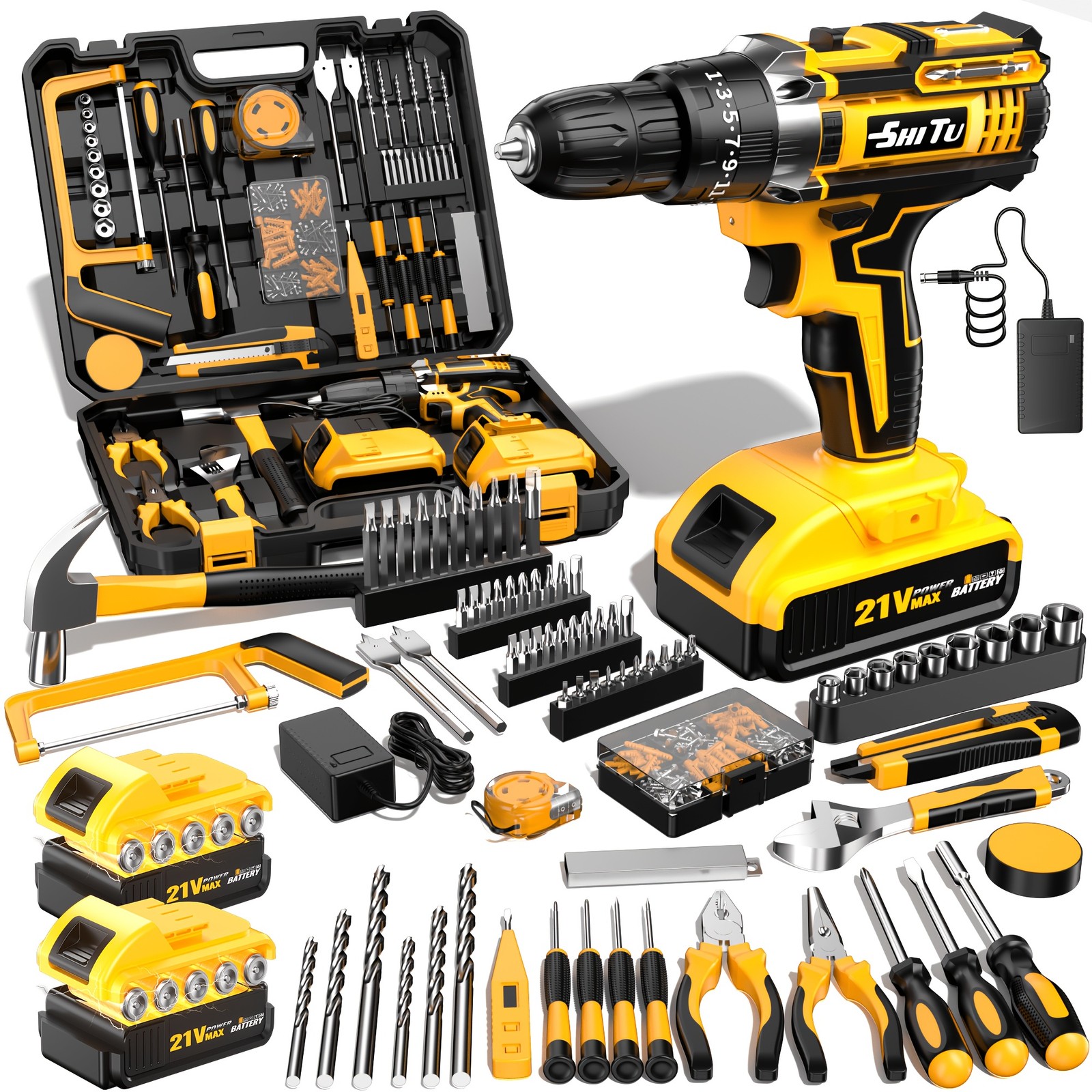 2026 21V Cordless Drill Kit with Tool Box, Rechargeable Electric Drill Set
