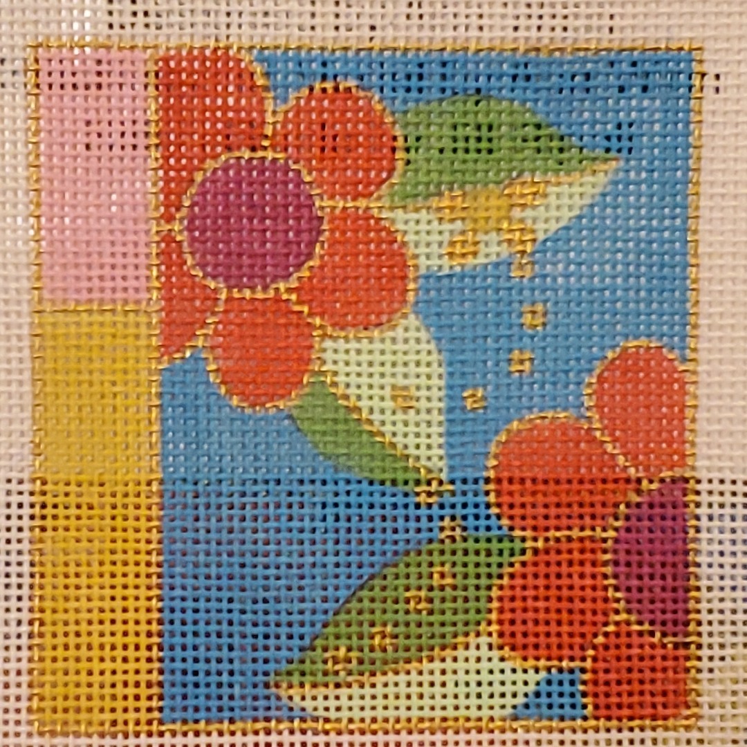 Ann Winn handpainted needlepoint canvas FLOWER POWER 3 1/2 inch square 18 ct