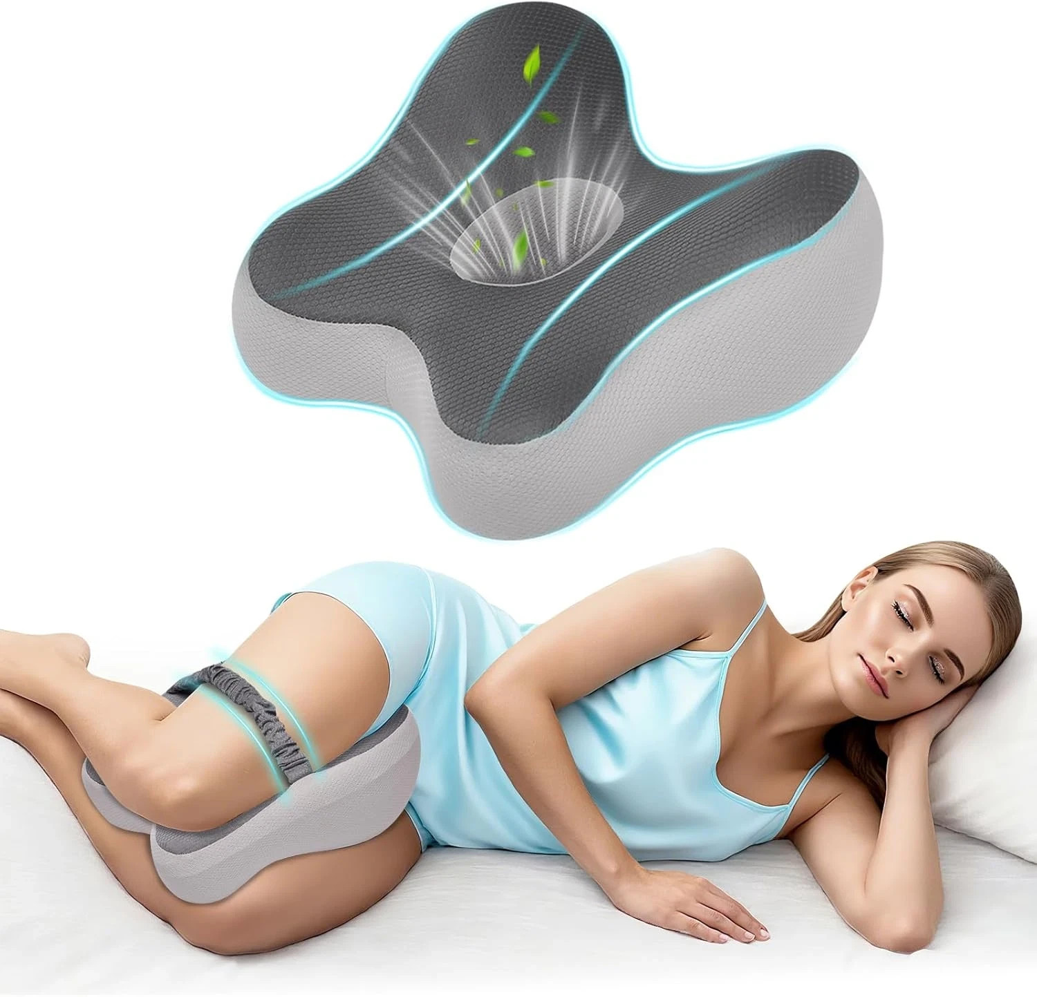 Knee Pillow for Side Sleepers Memory Foam Sciatica Pain Relief Leg Pillow, Remov