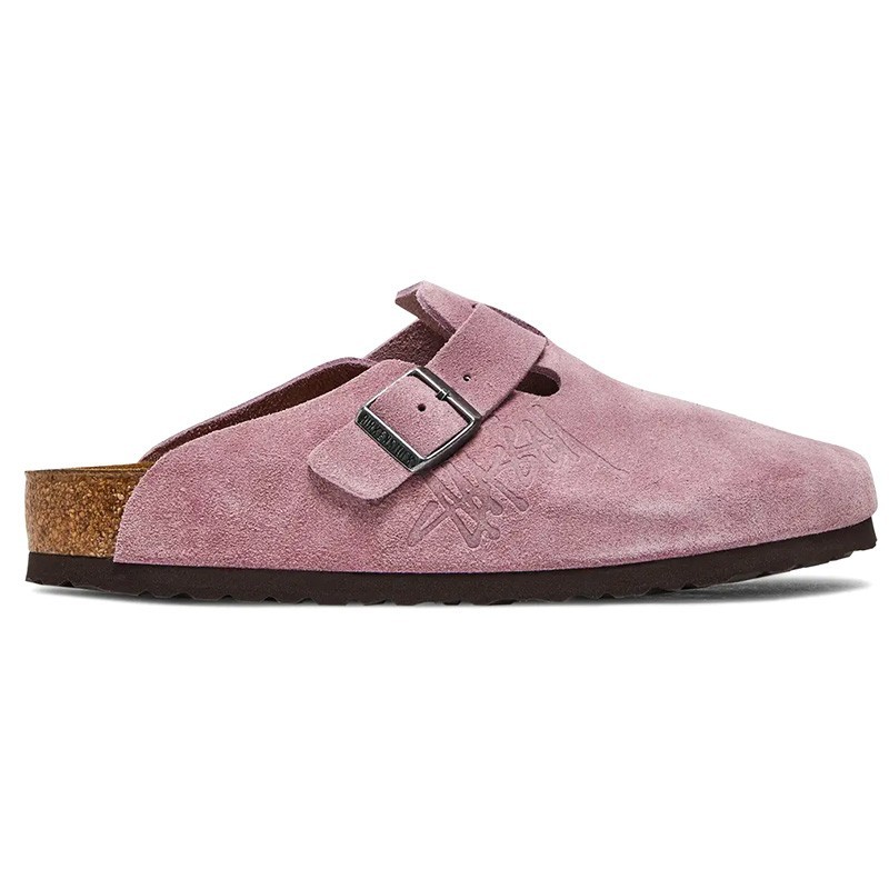 Birkenstock × Stussy Boston Clog Dusty Pink Suede Leather Shoes Wide Size 37-45