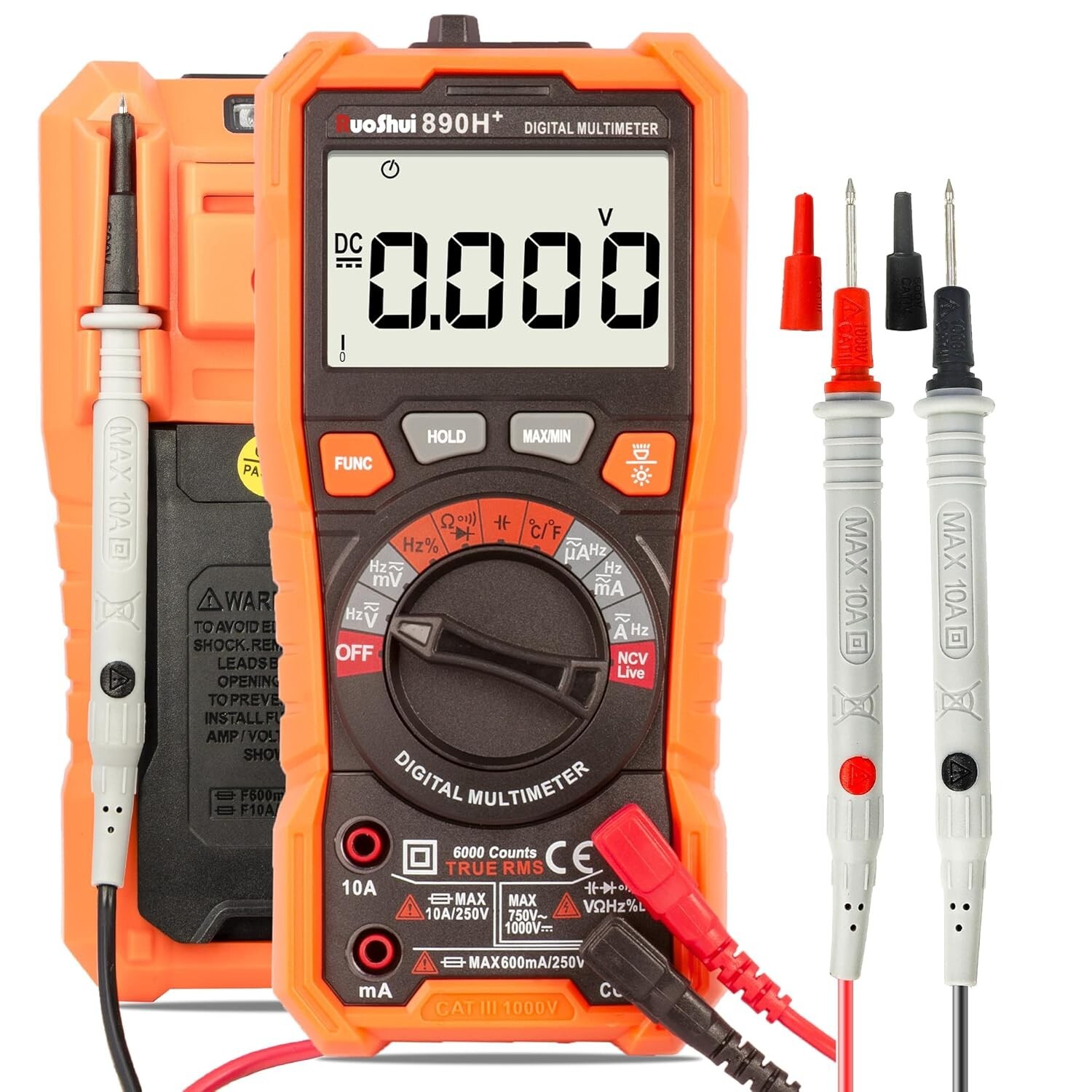 Digital Multimeter Voltage Tester T-RMS 6000 Counts Auto Ranging Ohm Amp Volt Me