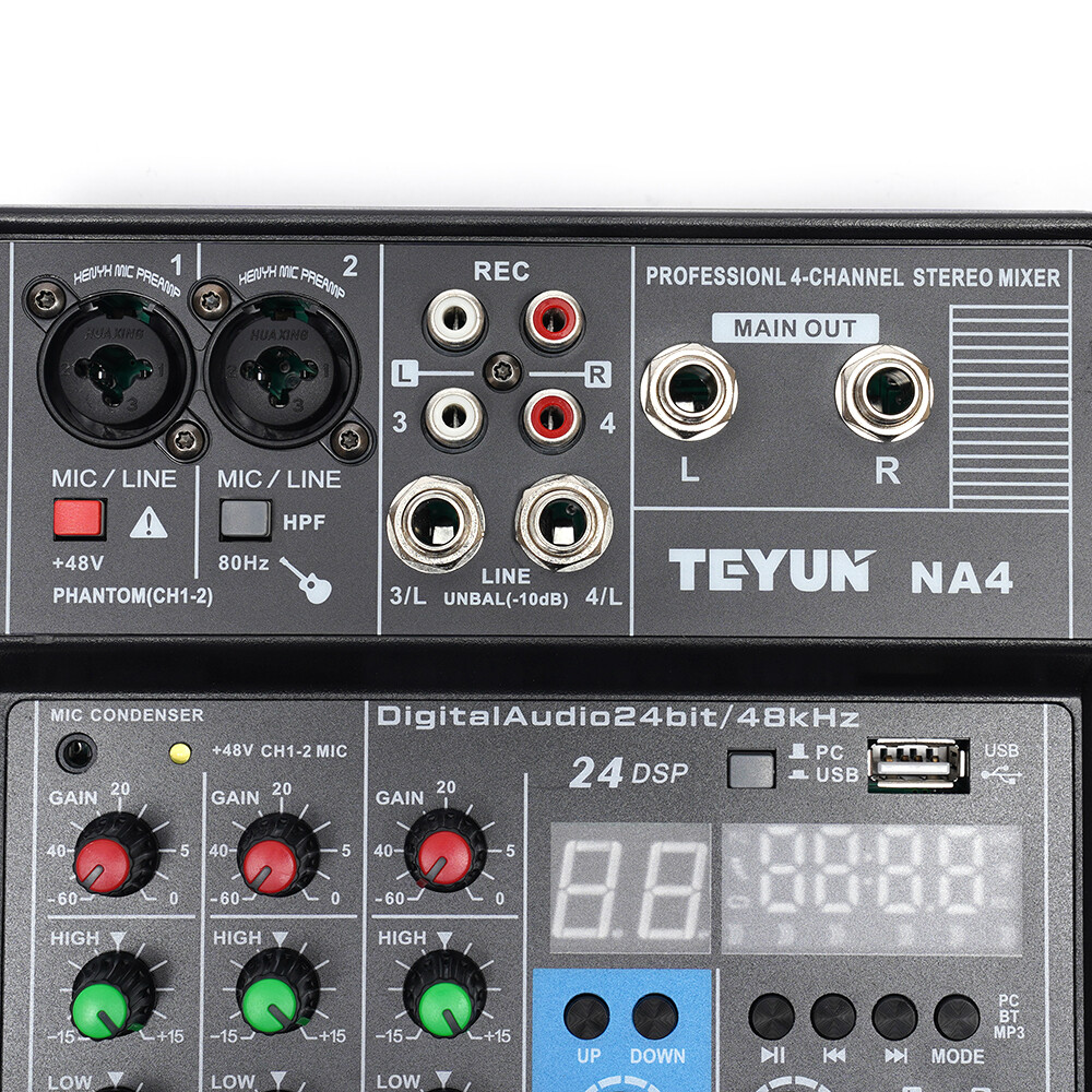 Mini Audio Mixer Bluetooth USB DJ Console 4 Channel Karaoke Live Studio 24 DSP
