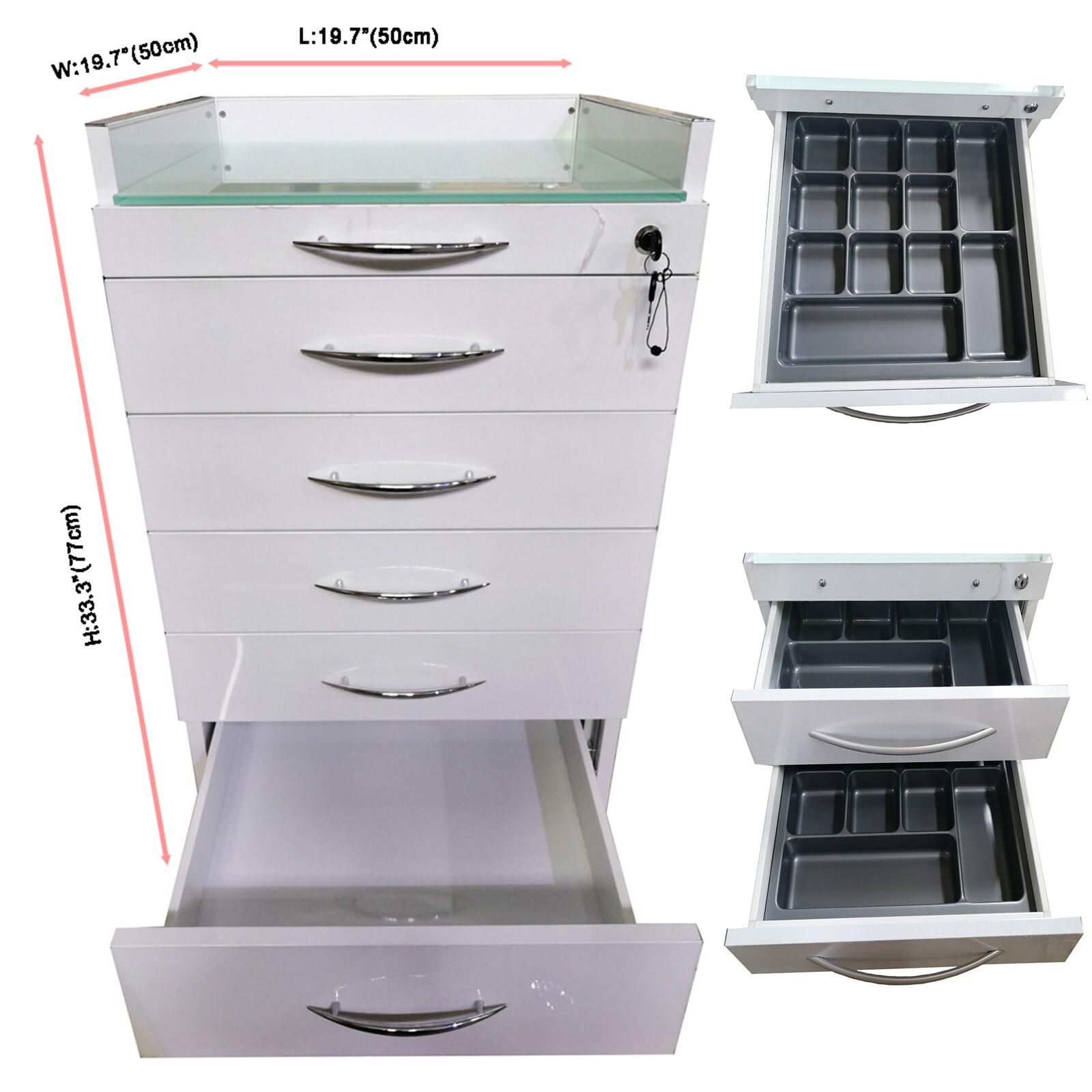 Mobile Furniture Cabinet 5 Drawers Office Clinic Storage Cart w 2 Divider Plates