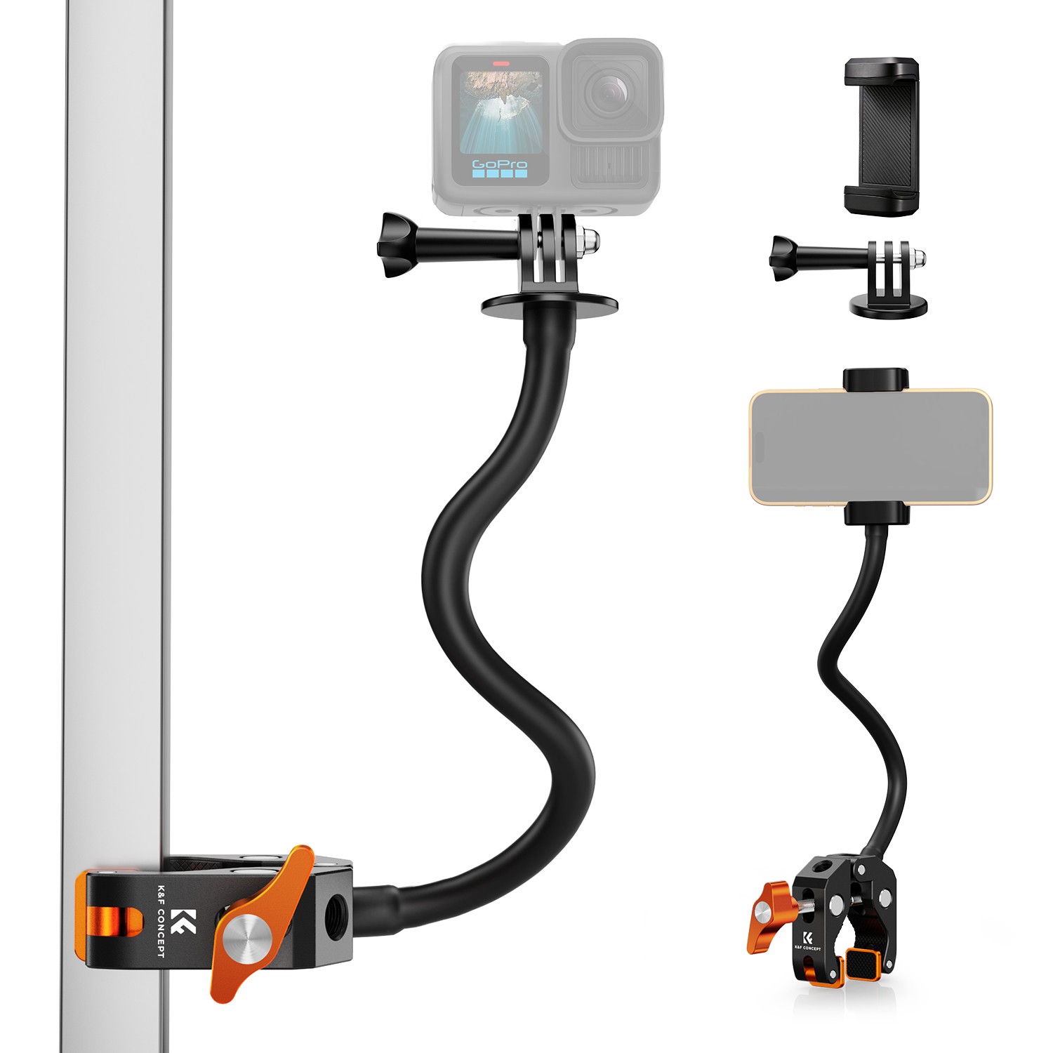 K&F CONCEPT Flexible Clamp Mount Kit Action Camera Gooseneck Mount fr Smartphone