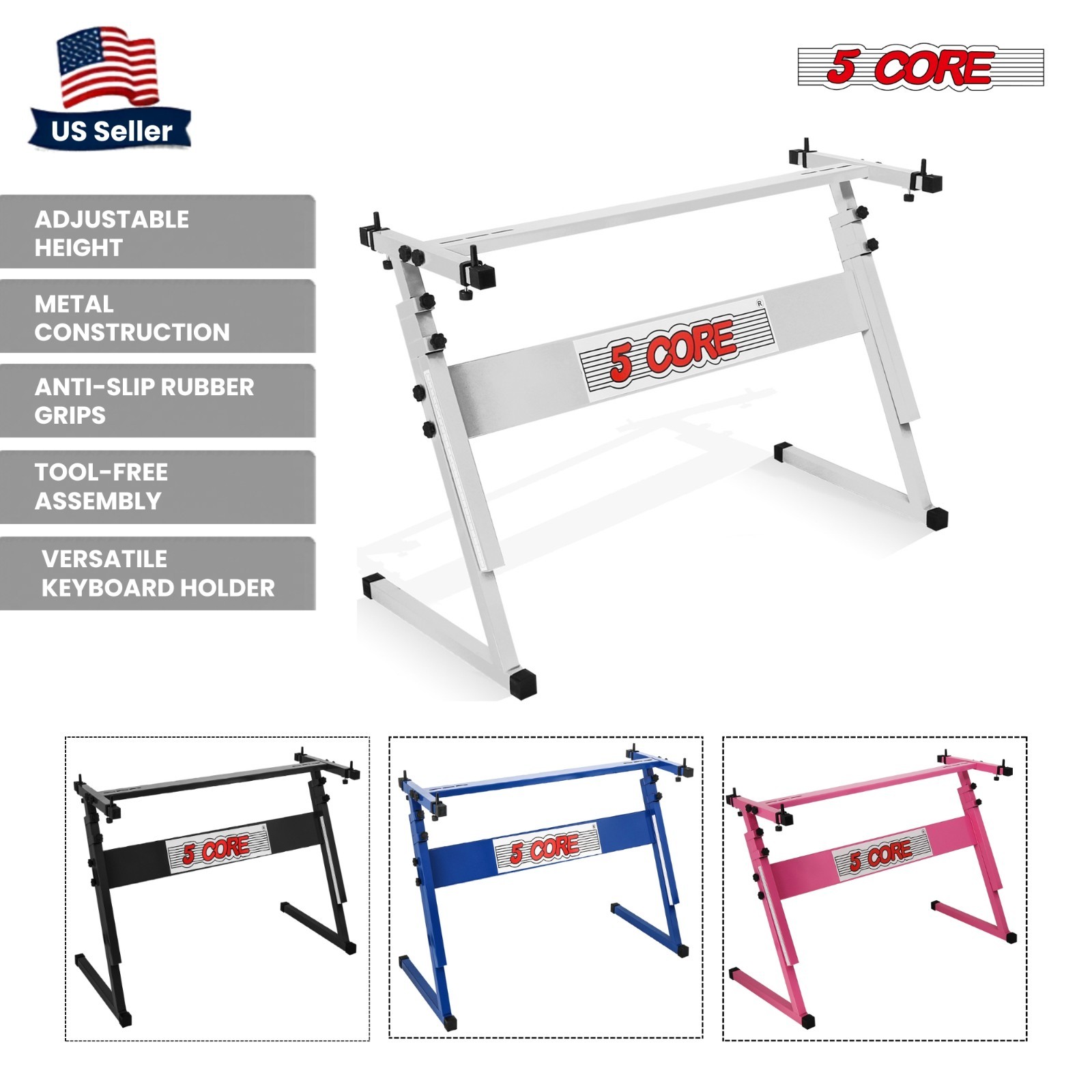 5 Core Keyboard Stand Adjustable 21 - 33" Electric Piano Riser 330Lb Capacity