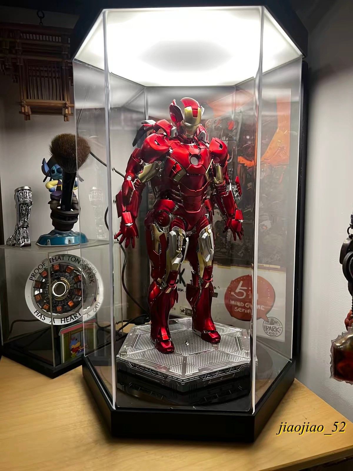 LED Rotating Hex Acrylic Display Box Silent Turntable Figure Model Dust Showcase