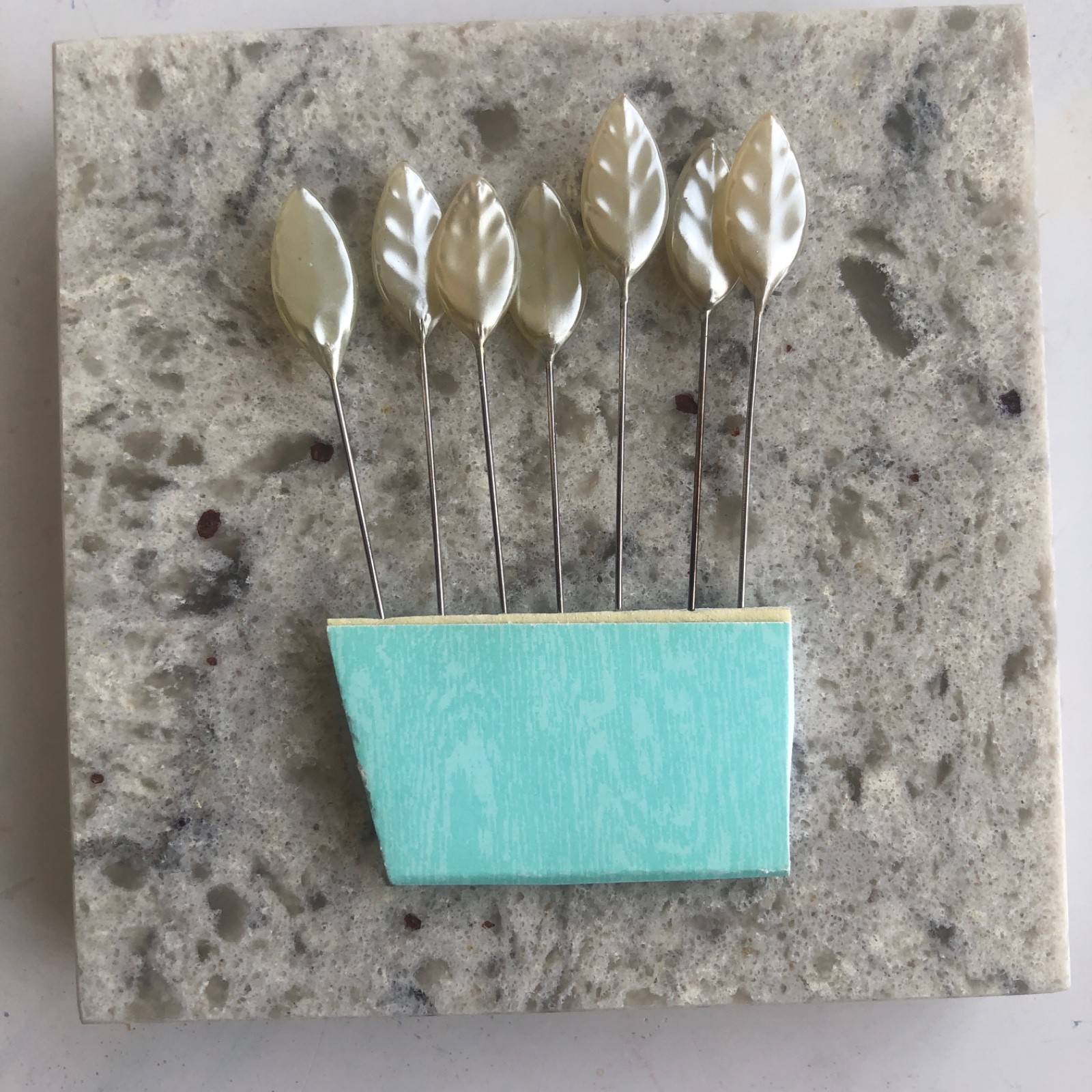 7 Piece Lovely White / Pearl  Leaf Head Pins Dressmaking or Scarf Pins /  Sewing