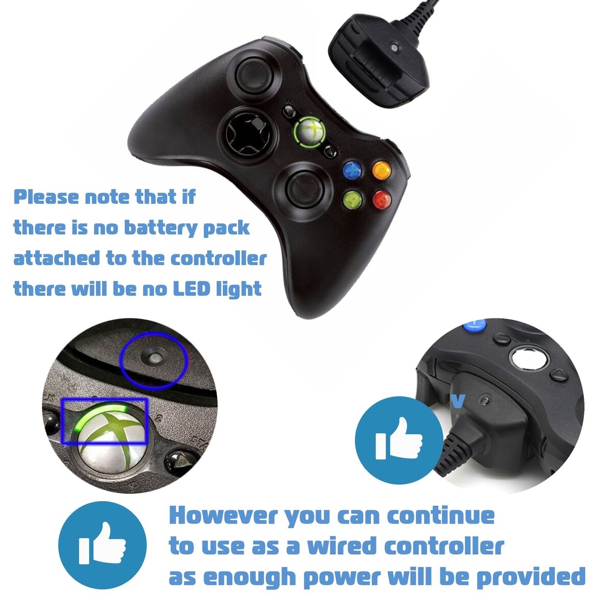 2 Cable For Xbox 360 Wireless Controller USB Charging Cable Replacement Charger