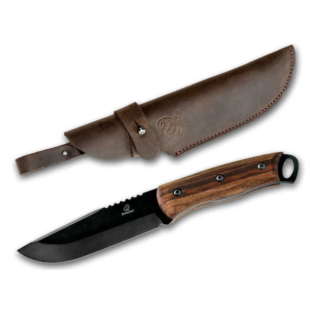 BeaverCraft Carbon Steel Full Tang Bushcraft Knife Walnut Handle with Leather Sh