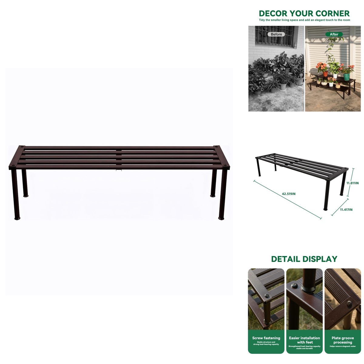 MultirackX Metal Plant Stand - Ebony, 42.5Inch Tall Leg