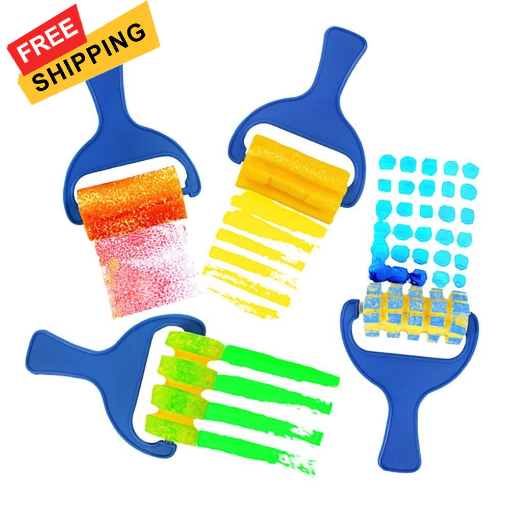 Painting Foam Brush Roller Sponge for Mini Paint Brushes DIY 4 Packs, Yellow