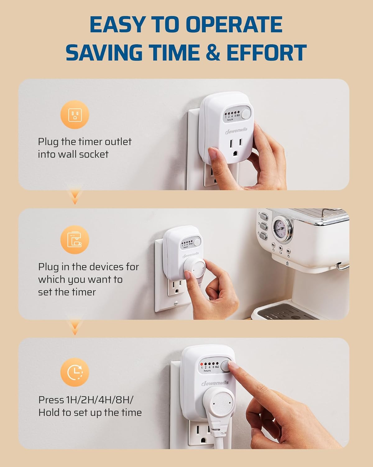 DEWENWILS Countdown Timer Outlet Auto Shut Off 15A 1000W 2-Pack UL Listed