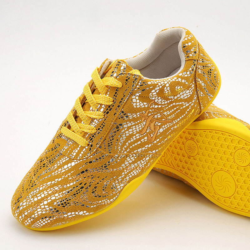 Leather Tai Chi Kung Fu Shoes Martial Arts Wushu Sneakers Karate Trainers Yellow