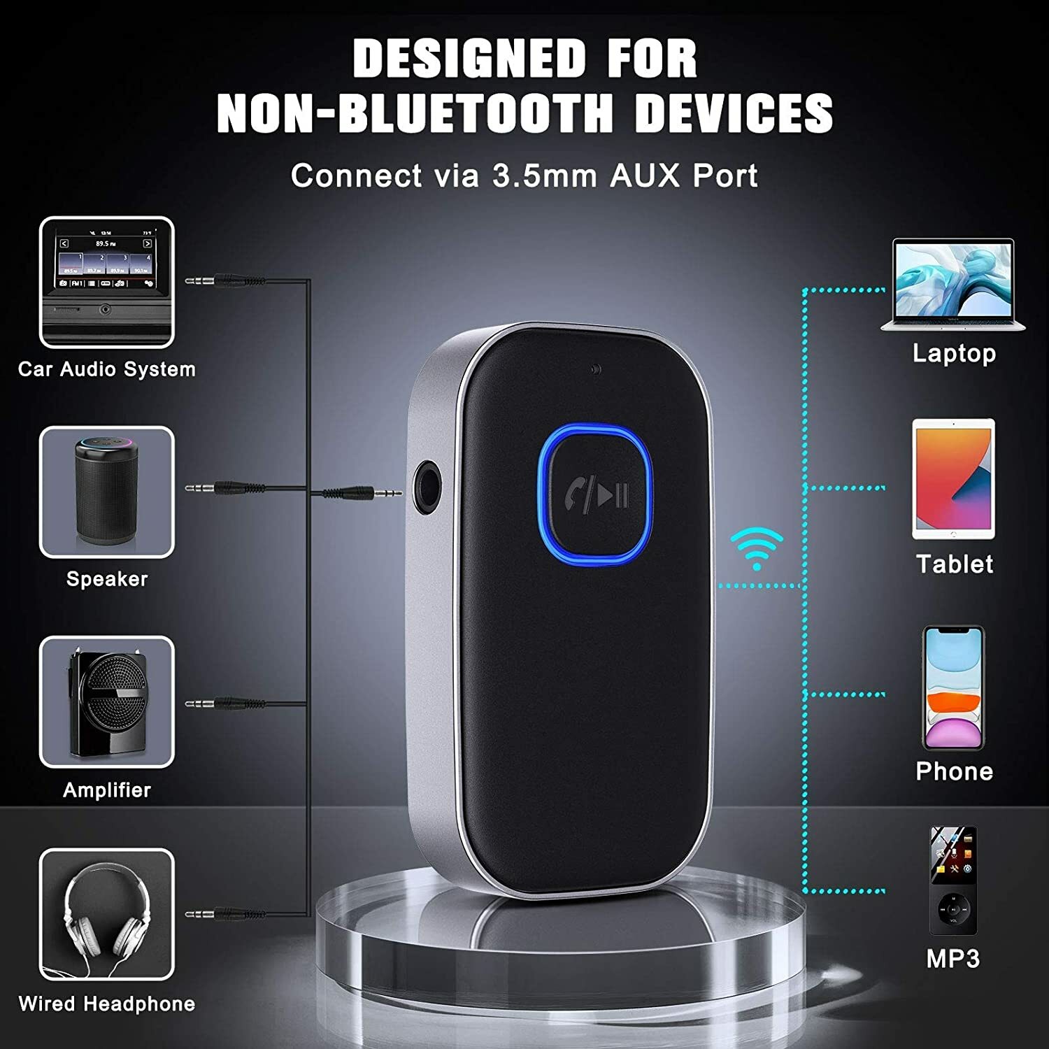 USB Wireless Bluetooth 5.0 Transmitter Receiver 3.5mm 2in1 Audio Adapter Aux Car