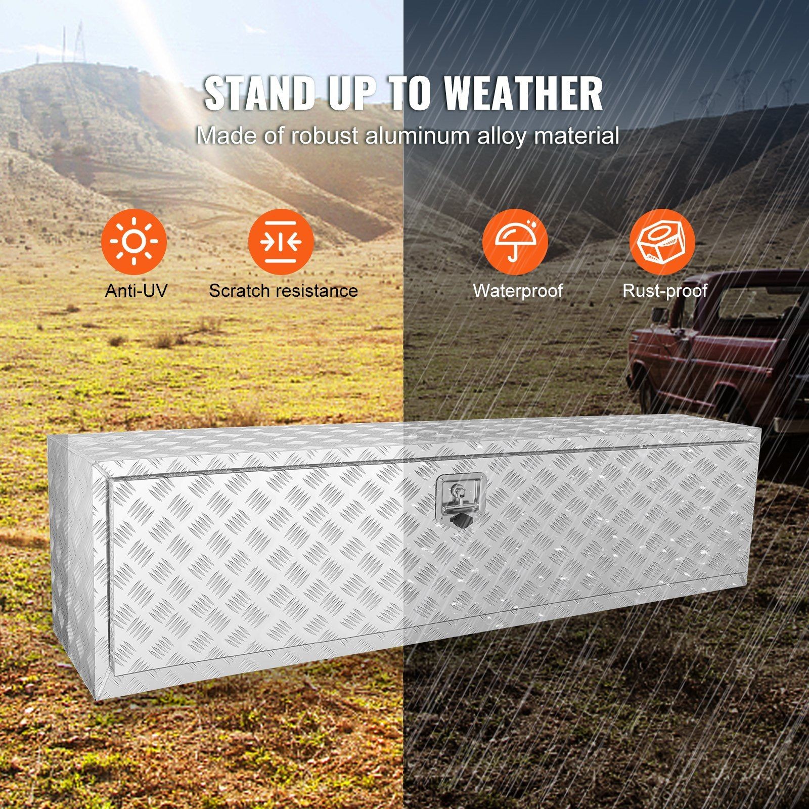 Aluminum Underbody Truck Box 60x17x18in, Waterproof, Lockable, T-Handle Latch
