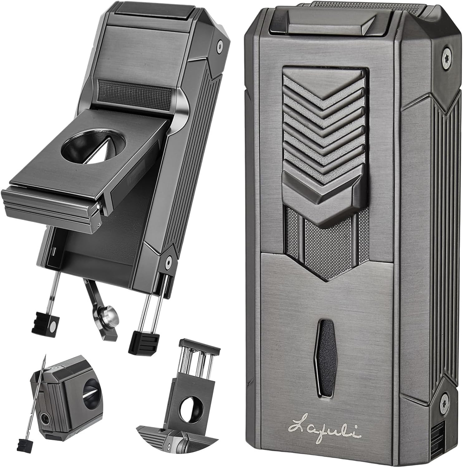 6-In-1 Torch Lighter with Twin Nubber, Auto-Pop V-Shape Clipper, Draw Enhancer,