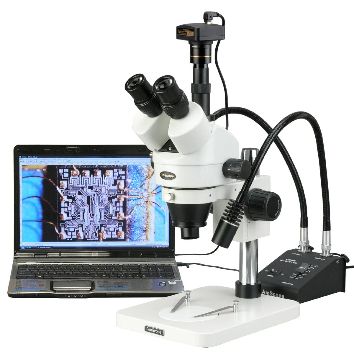 AmScope SM-1TSW2-L6W-8M Trinocular Stereo Microscope 8MP Camera LED New