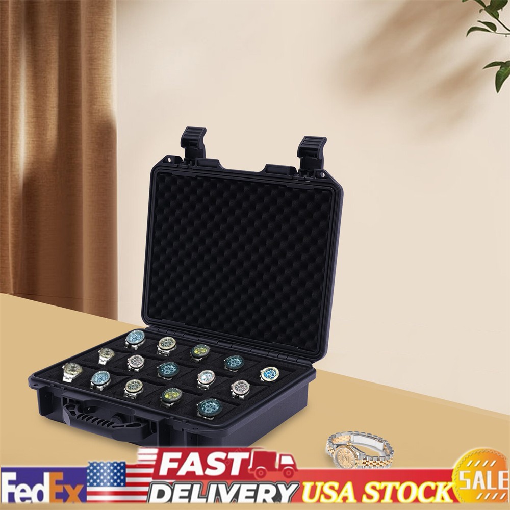 Watch Case for 15 Watches Collectors Display Storage Briefcase Watch Storage Box
