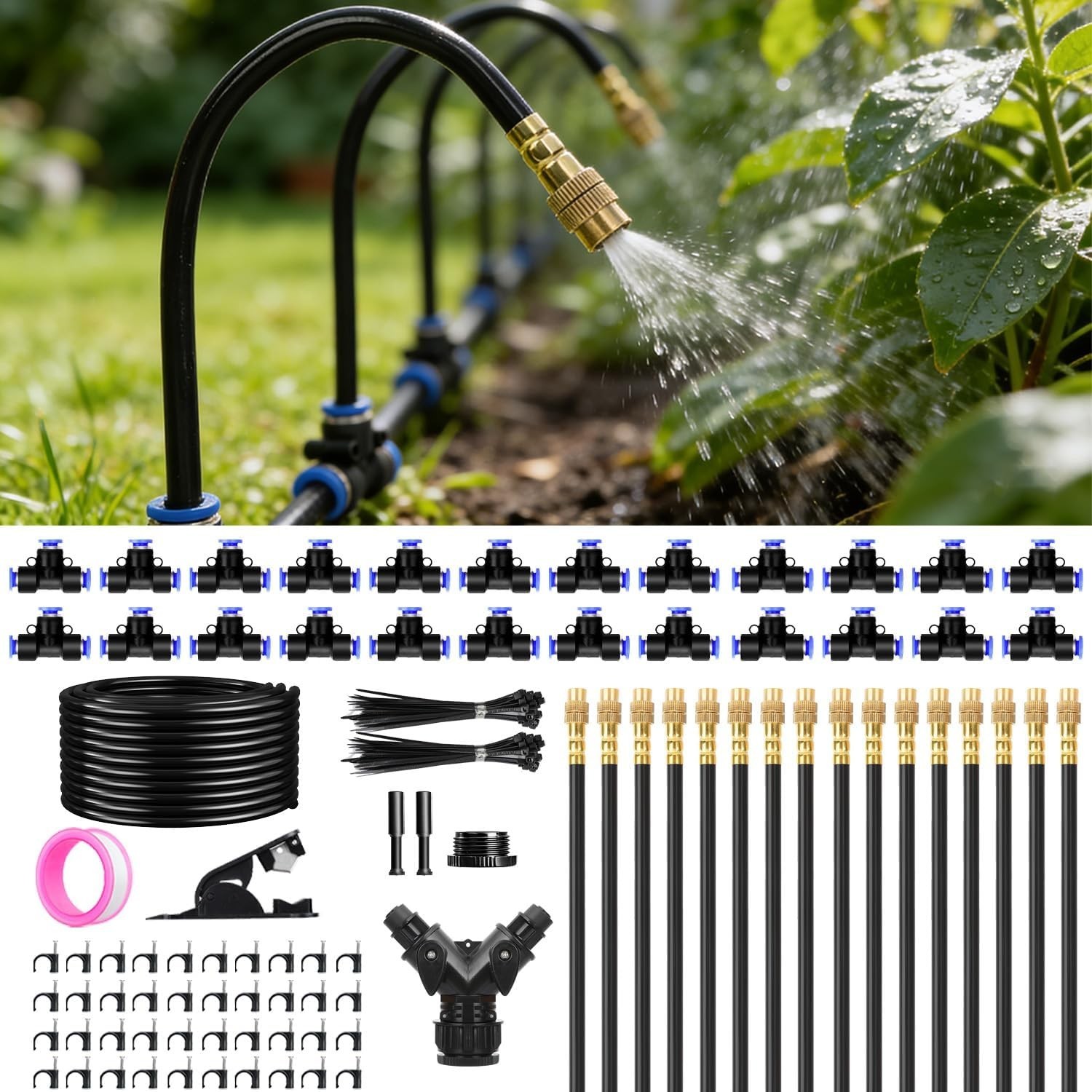 100FT 1/4" Drip Irrigation System, 2026 Upgrade Garden Irrigation Kit with 24Pcs