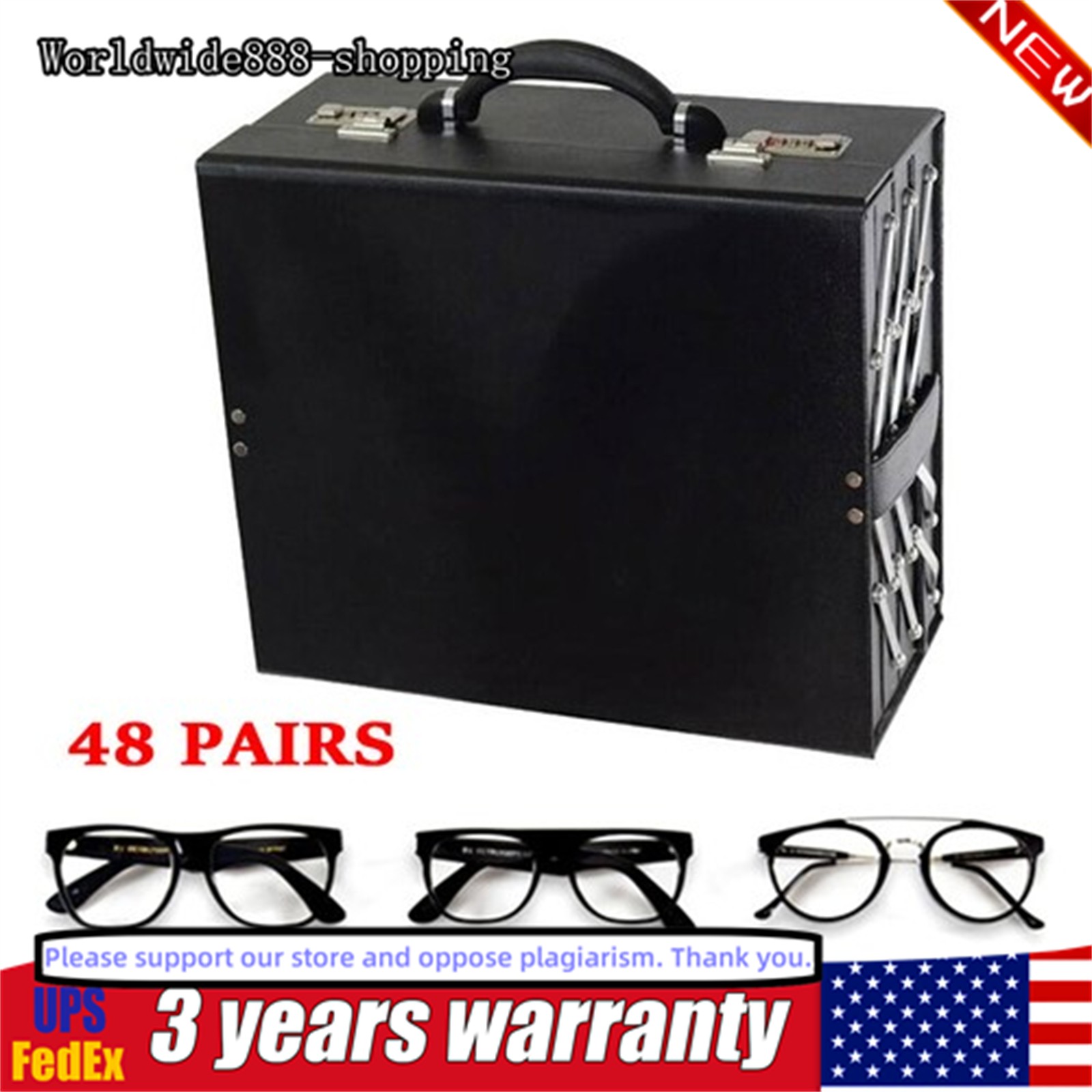 Black 48 Pairs Eyeglasses Sunglasses Storage 48 Slot Case Display Organizer Box