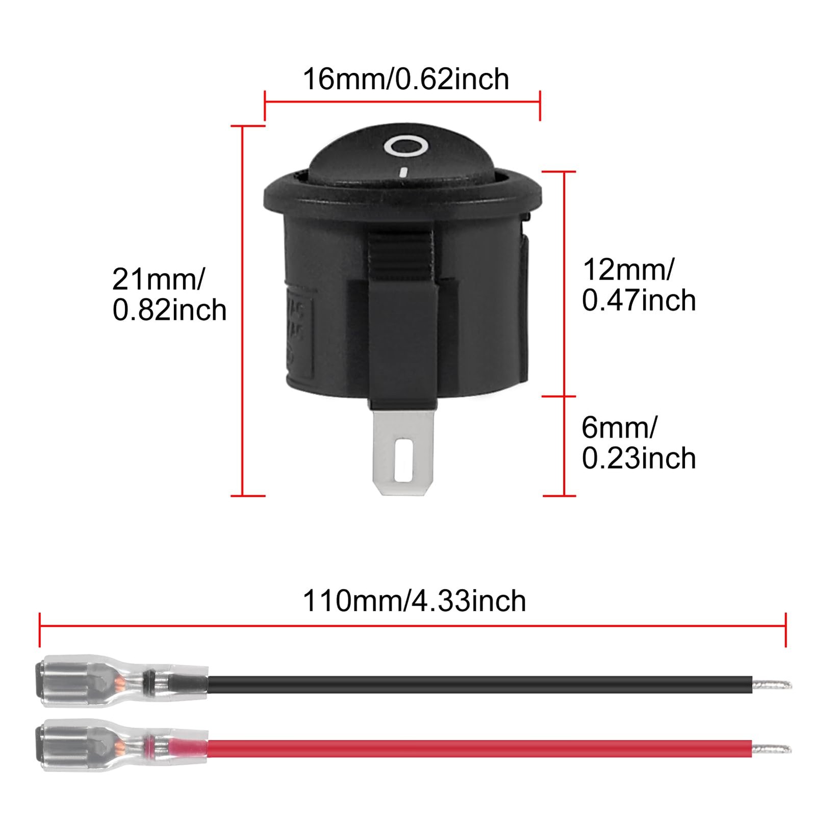 10 Pack Round Rocker Switch 12V ON Off 12 Volt DC Circle Toggle Switch 2 Pin ...