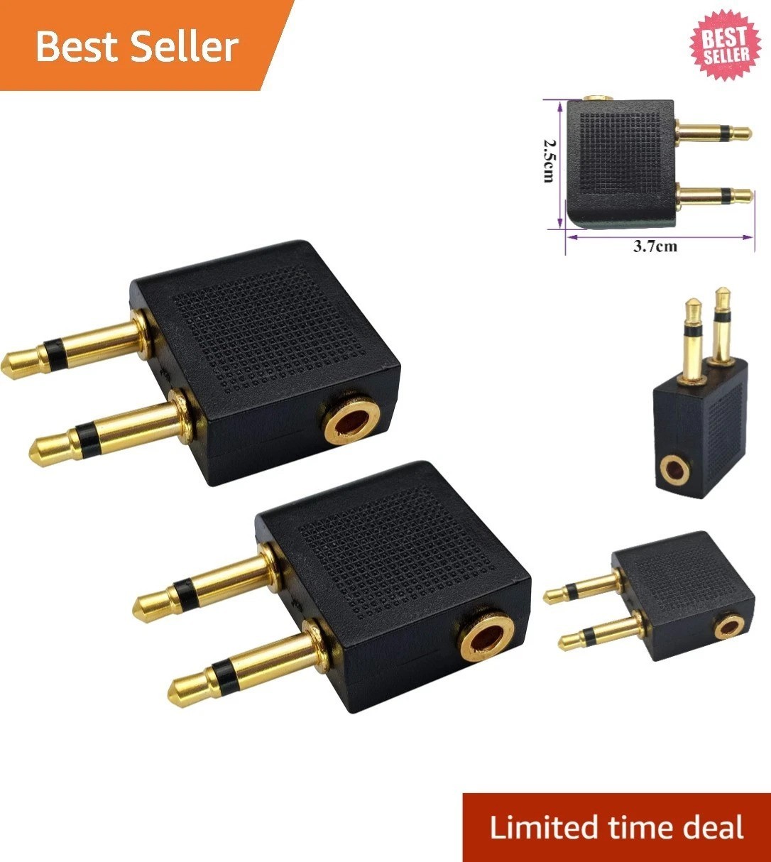 2-Pack Dual 3.5mm AUX Audio Adapters – Perfect for Airplane Headphones