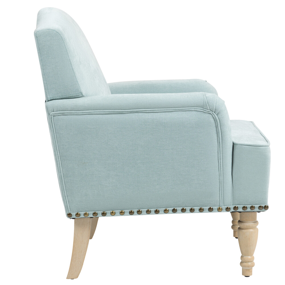 Modern Accent Chair - Comfy Upholstered ，Retro Wood Legs & Nailhead Trim (300LB)
