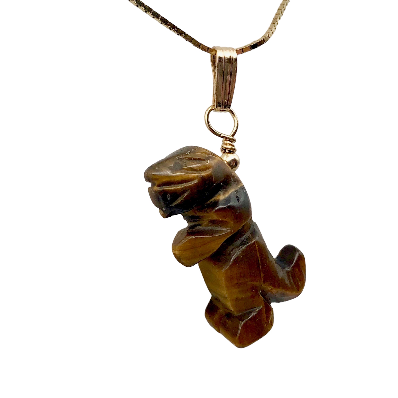 Tiger's Eye Tyrannosaurus Rex Dinosaur Pendant Necklace|14k Gold Filled Jewelry