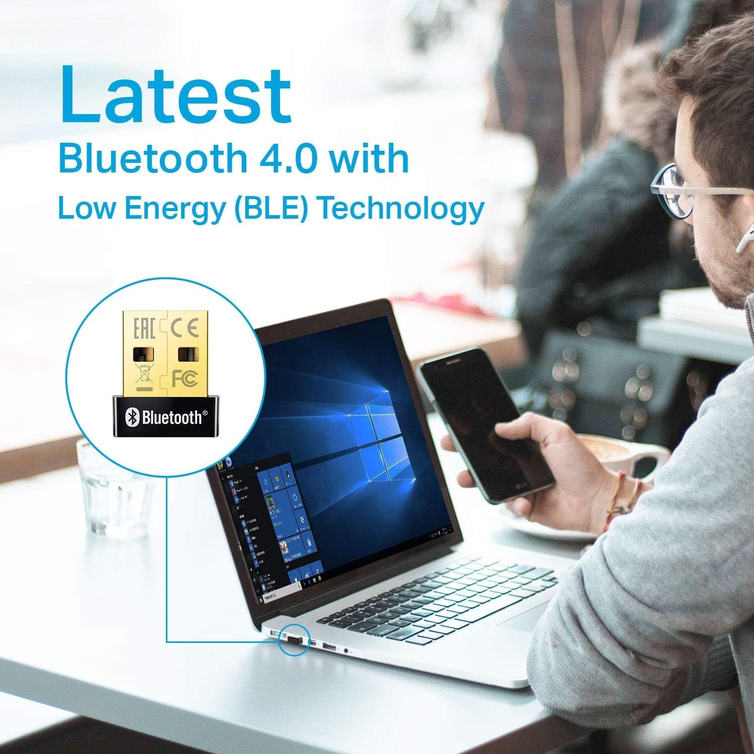Compact USB Bluetooth Adapter - 65ft Range, Perfect for Wireless Music Streaming