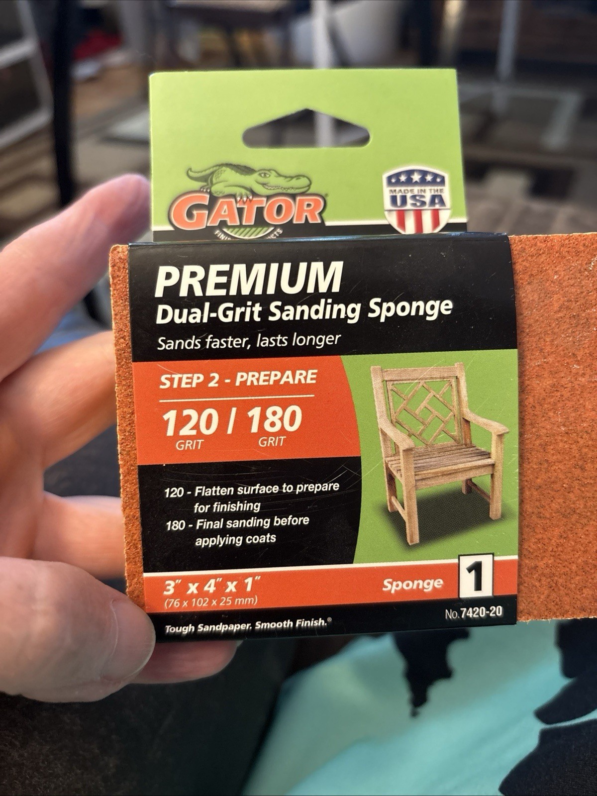 Gator PREMIUM Dual-Grit SANDING SPONGE 120/180 Step-2 Prepare 3x4x1 BLOCK, NEW