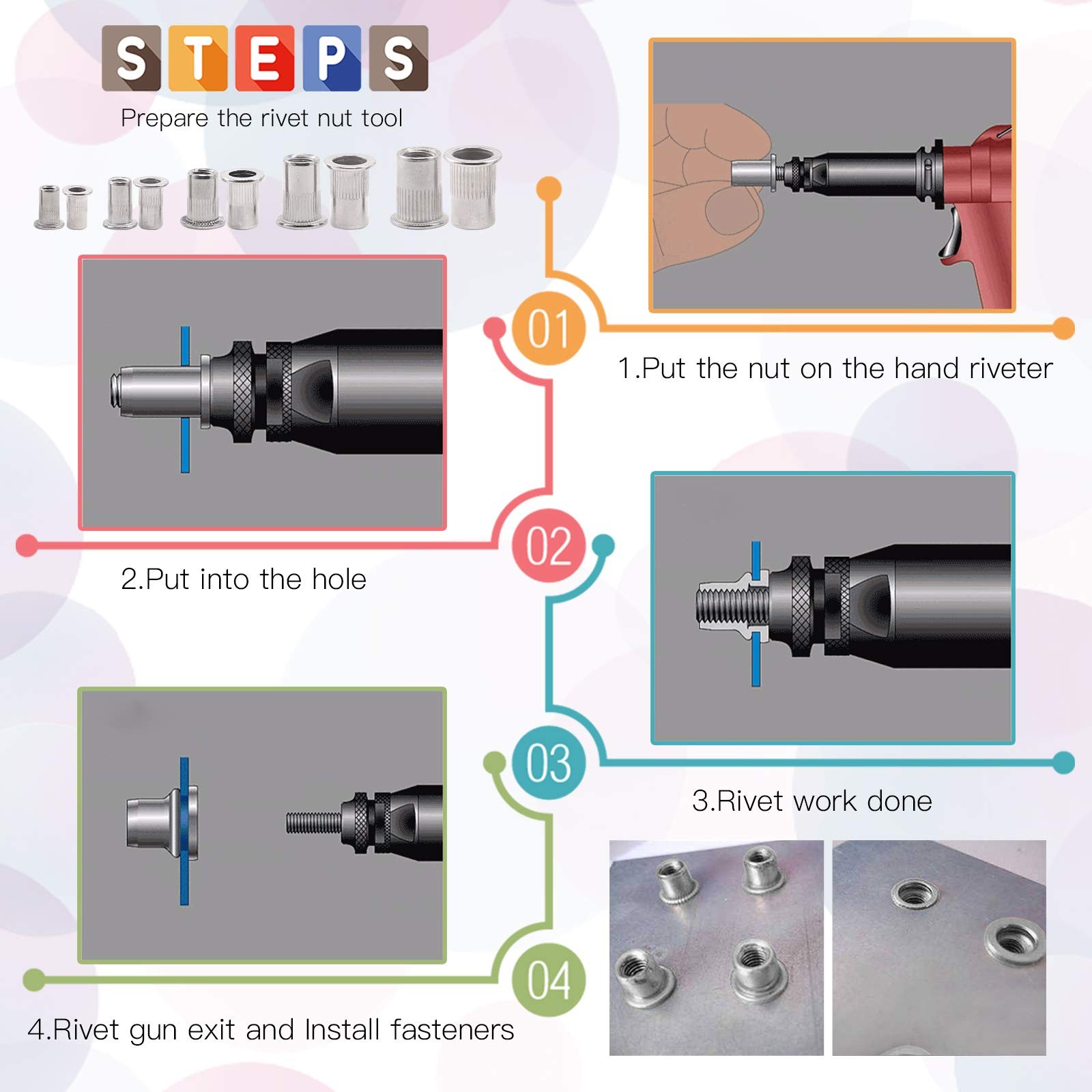 50 PCS #1024 UNC 304 Stainless Steel Rivet Nuts Flat Head Threaded Insert