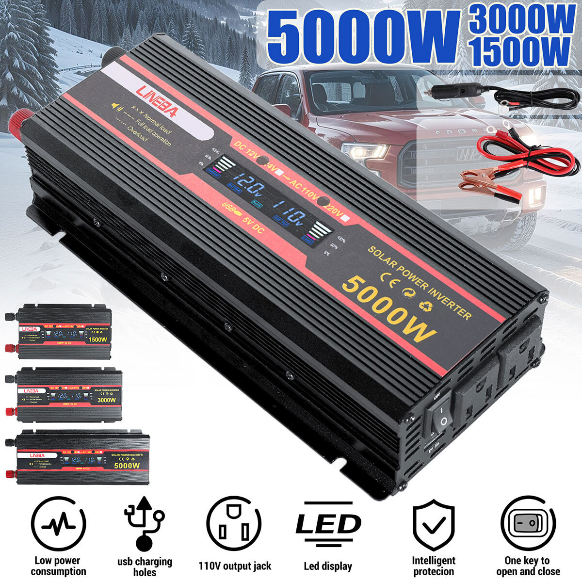 3000W 5000W Car Power Inverter DC 12V 24V To AC 110V Converter 2AC Outlets 1 USB