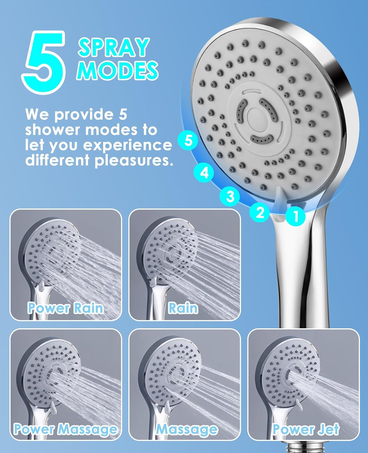 10" Rainfall Shower Head & Handheld Combo, 5 Modes, 9.8" Extension Arm, Chrome