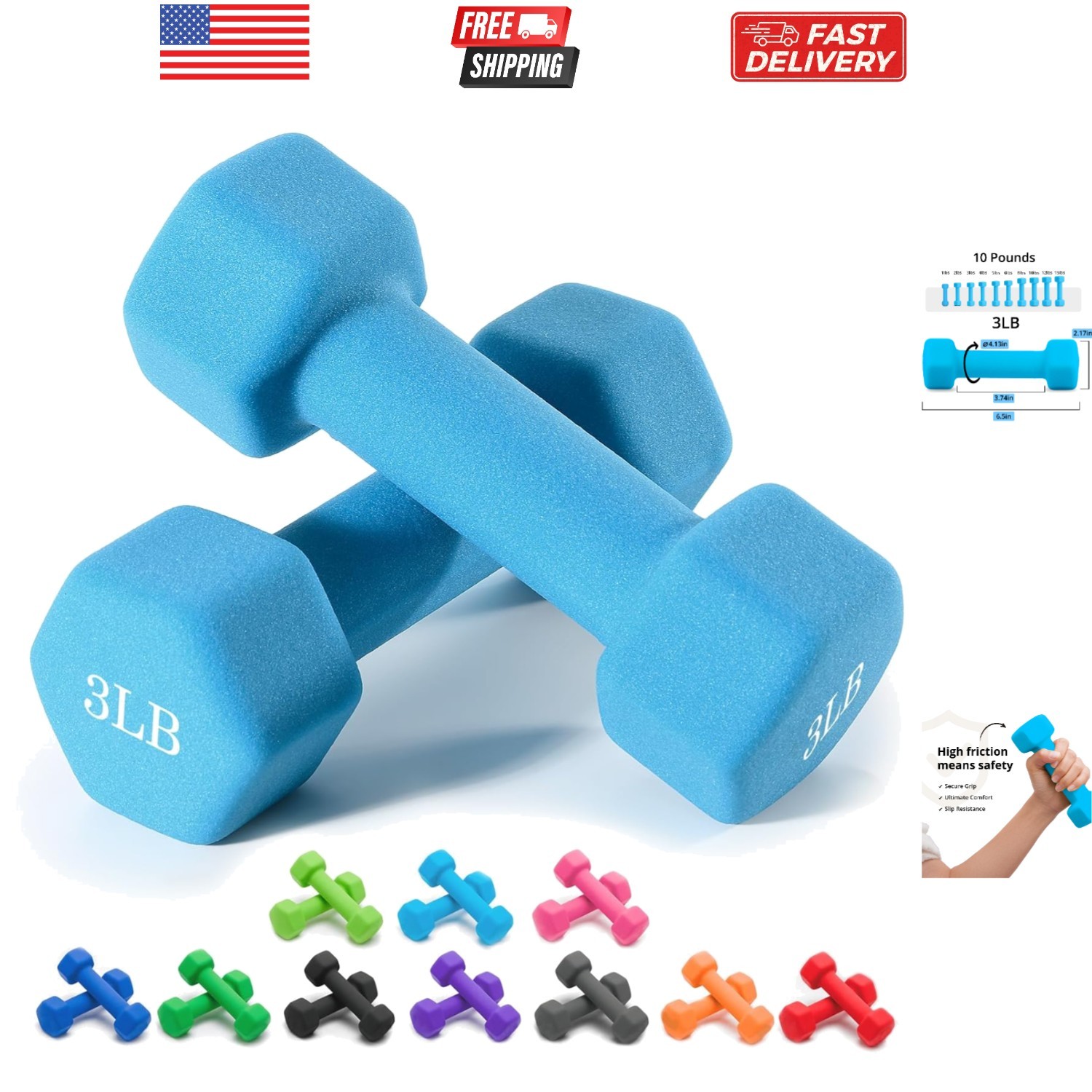 Weights Dumbbells 10 Colors Options Compatible with Set of 2 Neoprene Dumbbel...