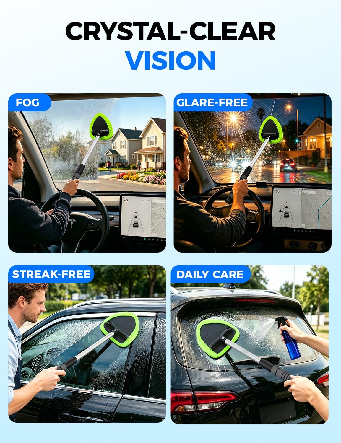 Interior Windshield Cleaner Tool – Car Interior Window Cleaning Kit With