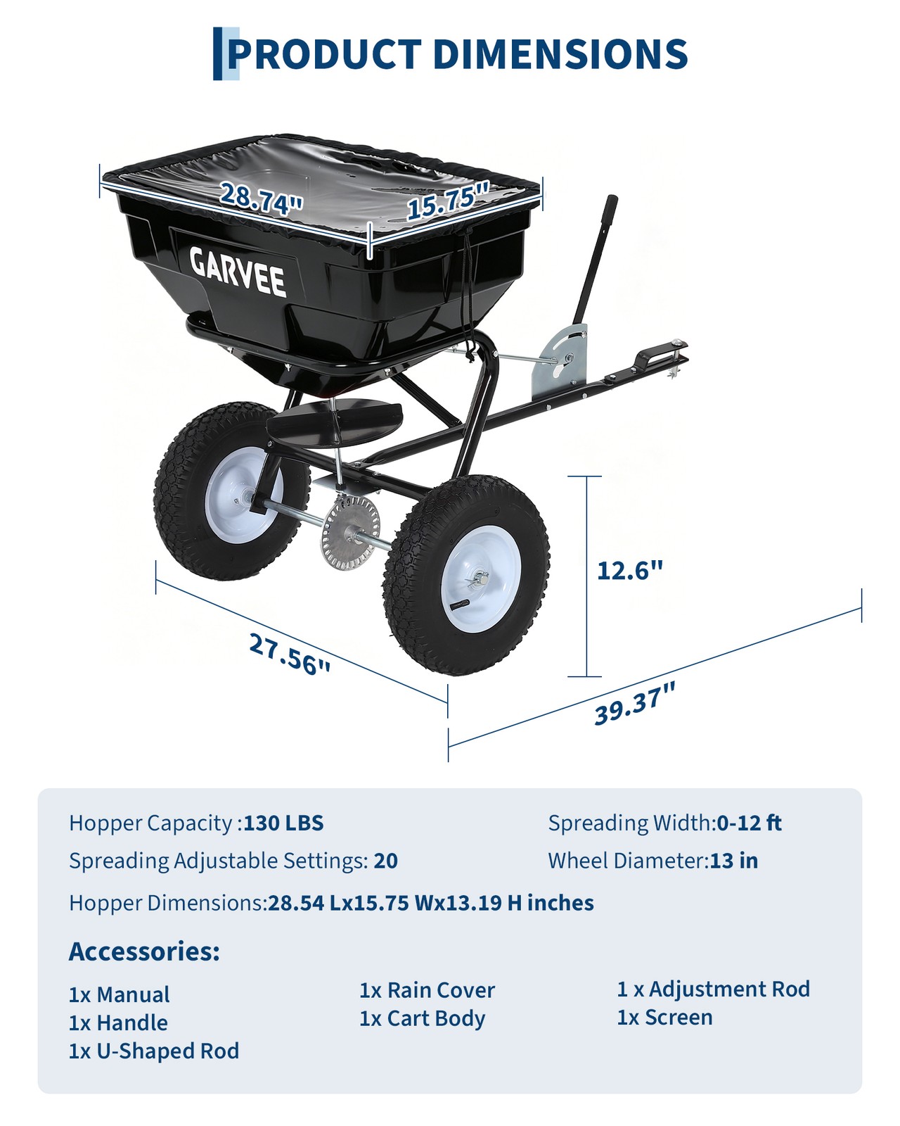 130 LBS Adjustable Tow Behind Broadcast Spreader Pull Behind Fertilizer Spreader