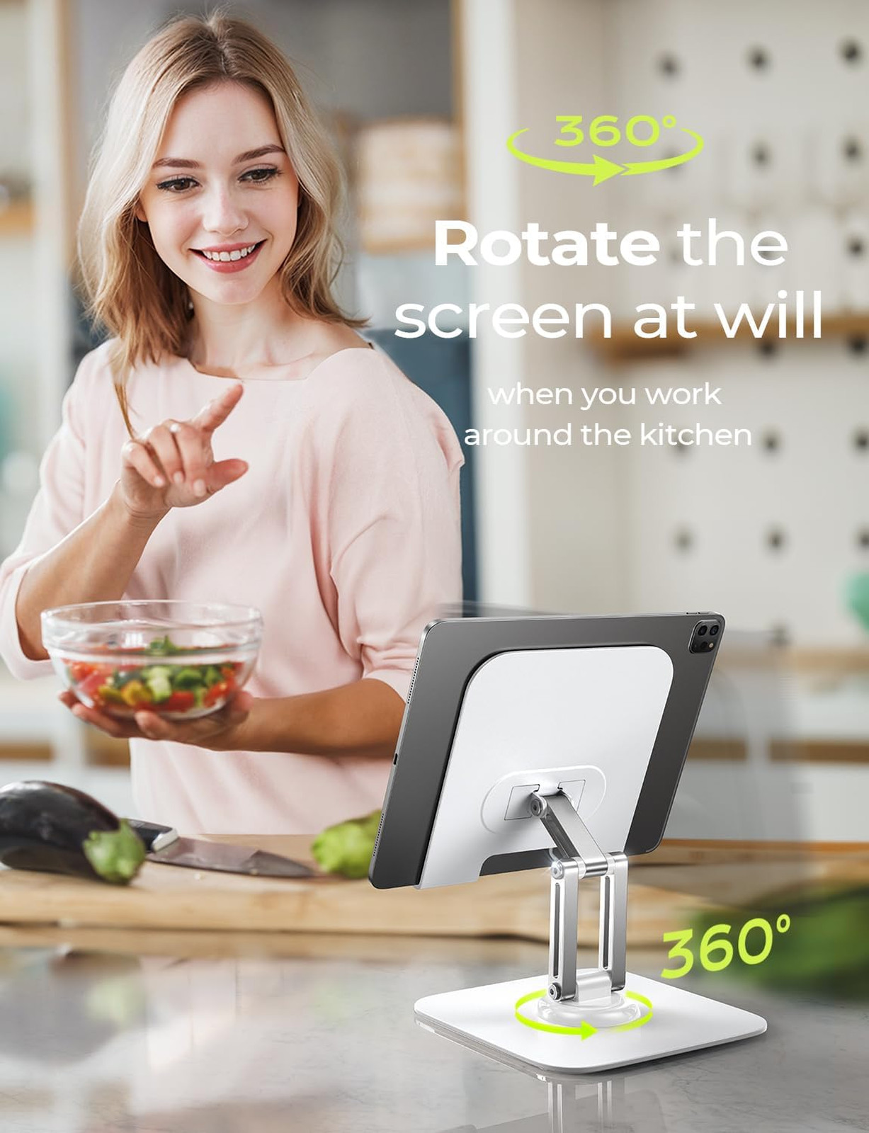 Tablet Stand Holder Adjustable for Desk White 2025 with Rotating Display for