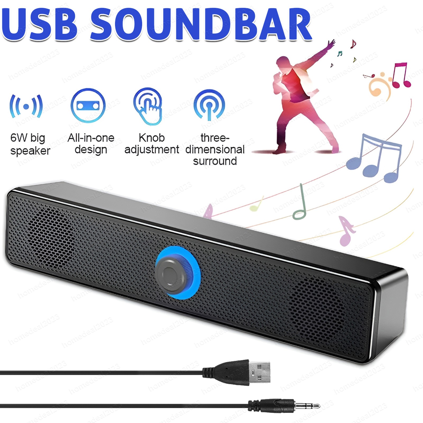 Wired Computer Speakers Soundbar Stereo Bass Sound 3.5mm USB for Desktop Laptop