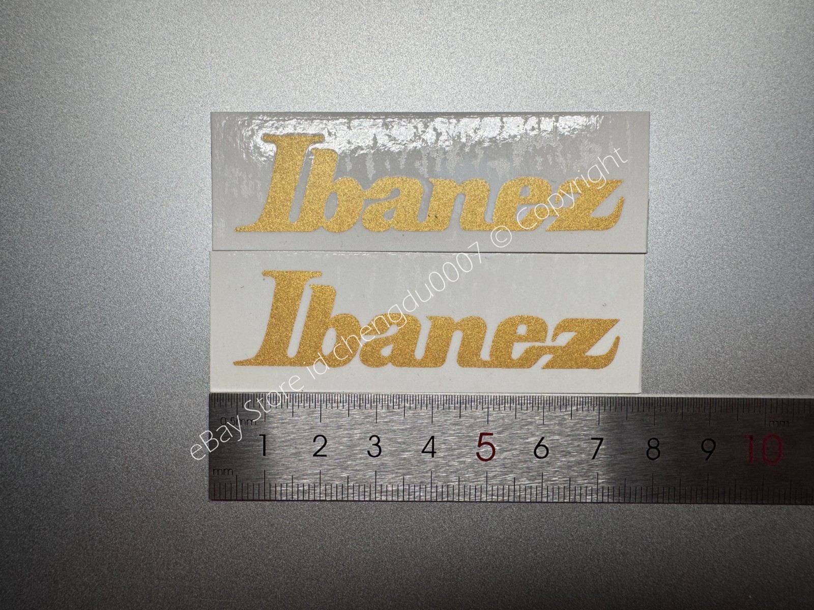 2Pcs For Ibanez Bass Guitar Headstock Neck Waterslide Decals Metallic Ink Golden