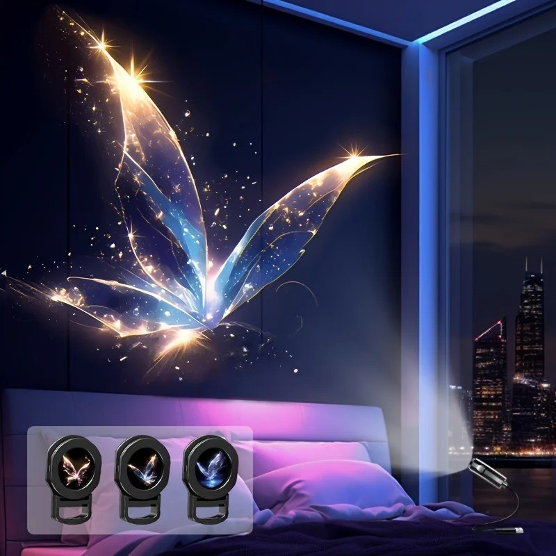 LED USB Projector Light 3/6pcs Projection Patterns- Adjustable Whale Butterfly