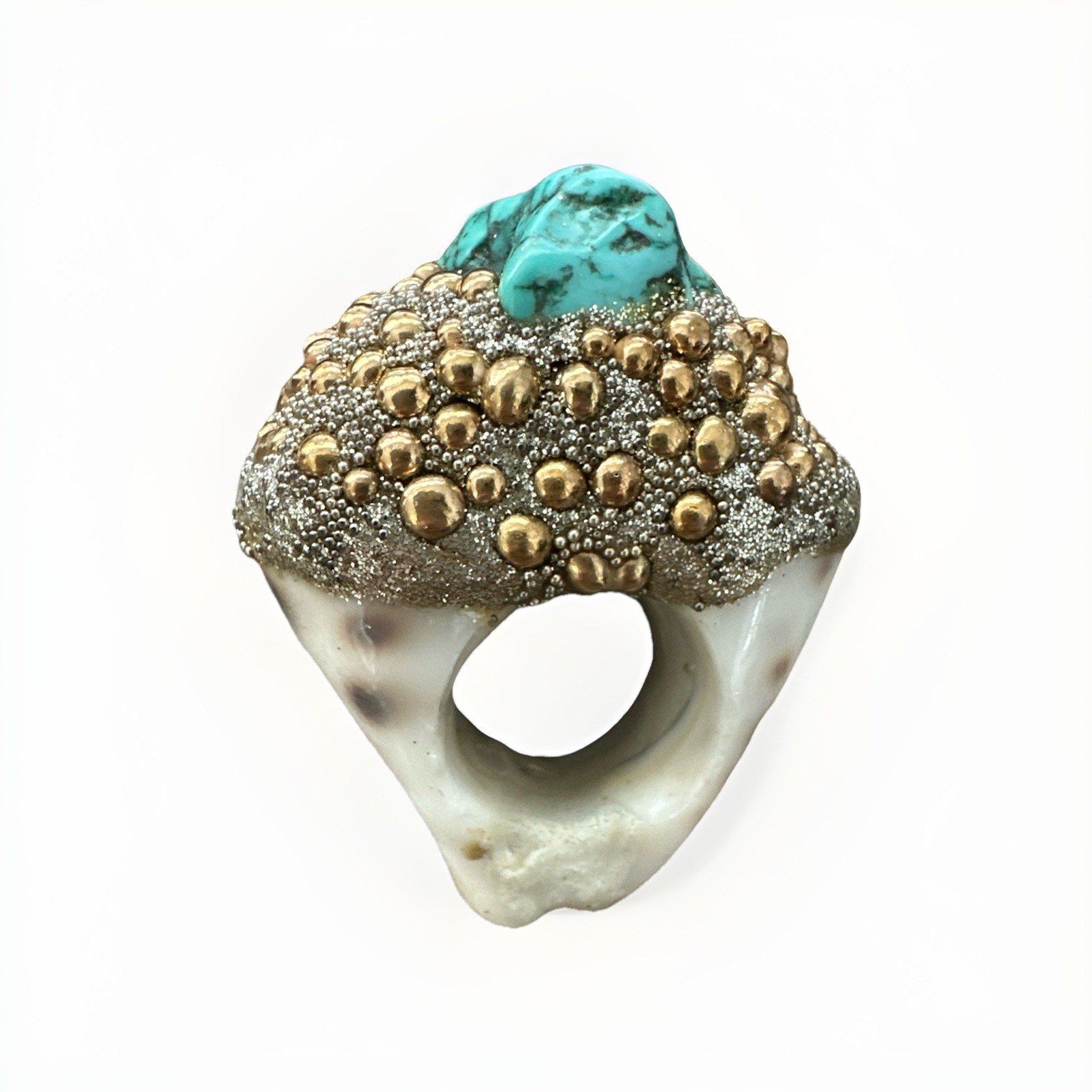 Beautifully Unique ‘Sweets of the Sea’ Shell Ring, Turquiouse Stone
