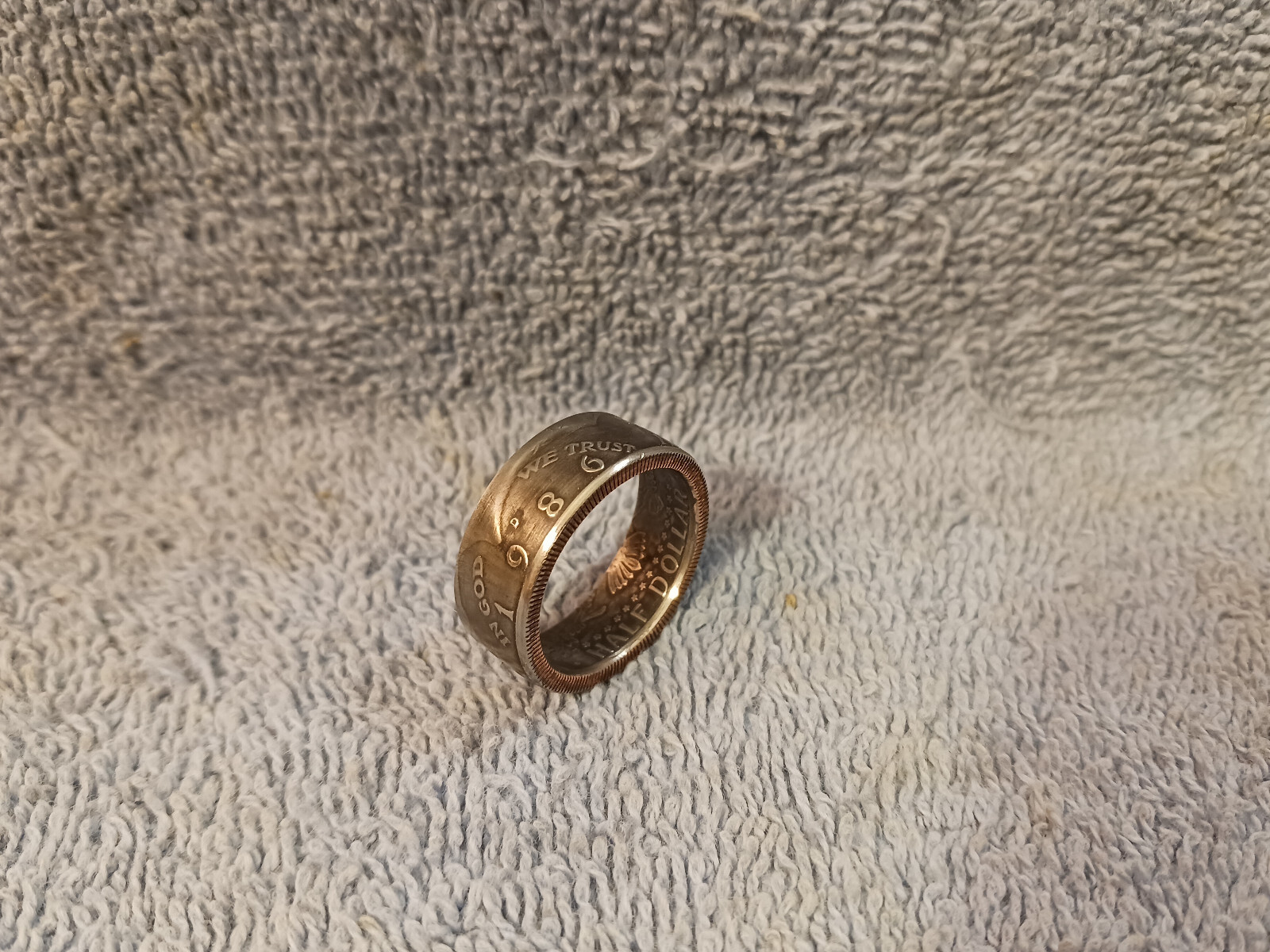 1986 Kennedy Half Dollars  size 11- 1/2  coin ring  handmade mixed metals
