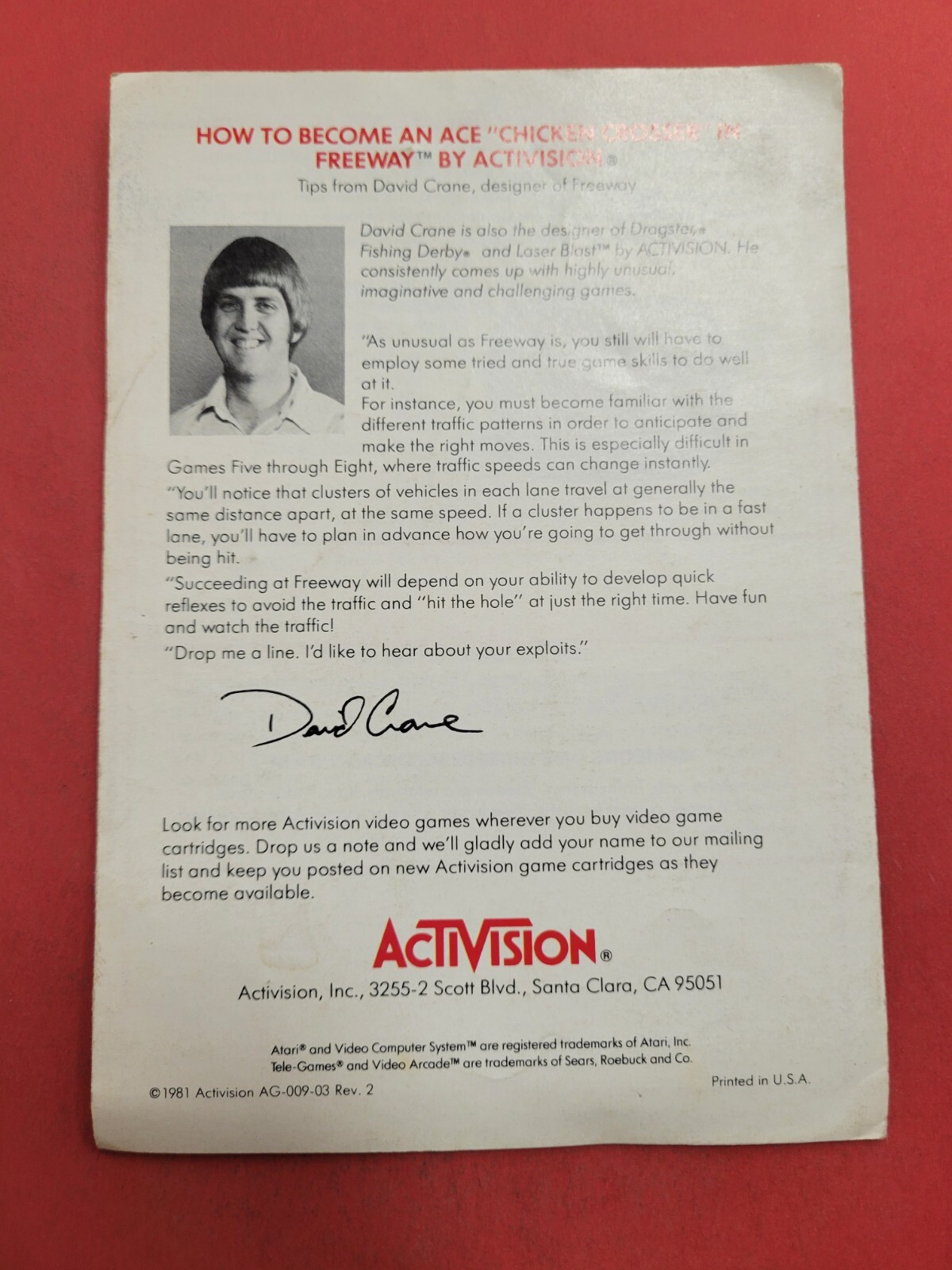 Freeway Manual Intelivision Video Game Manual Only