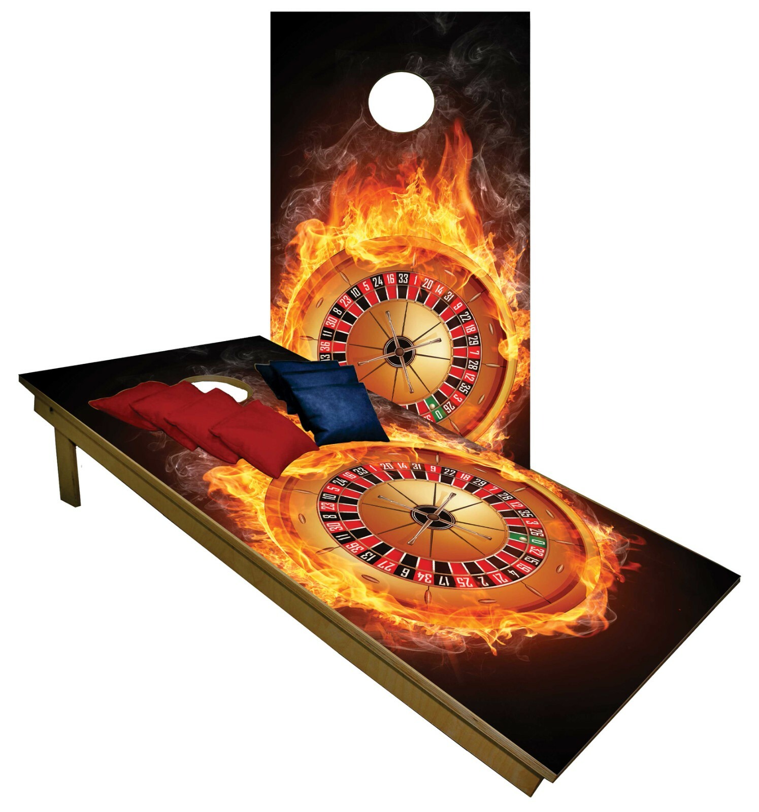 CORNHOLE BEANBAG TOSS GAME Black Jacks Gambling on Fire w Bags  Board