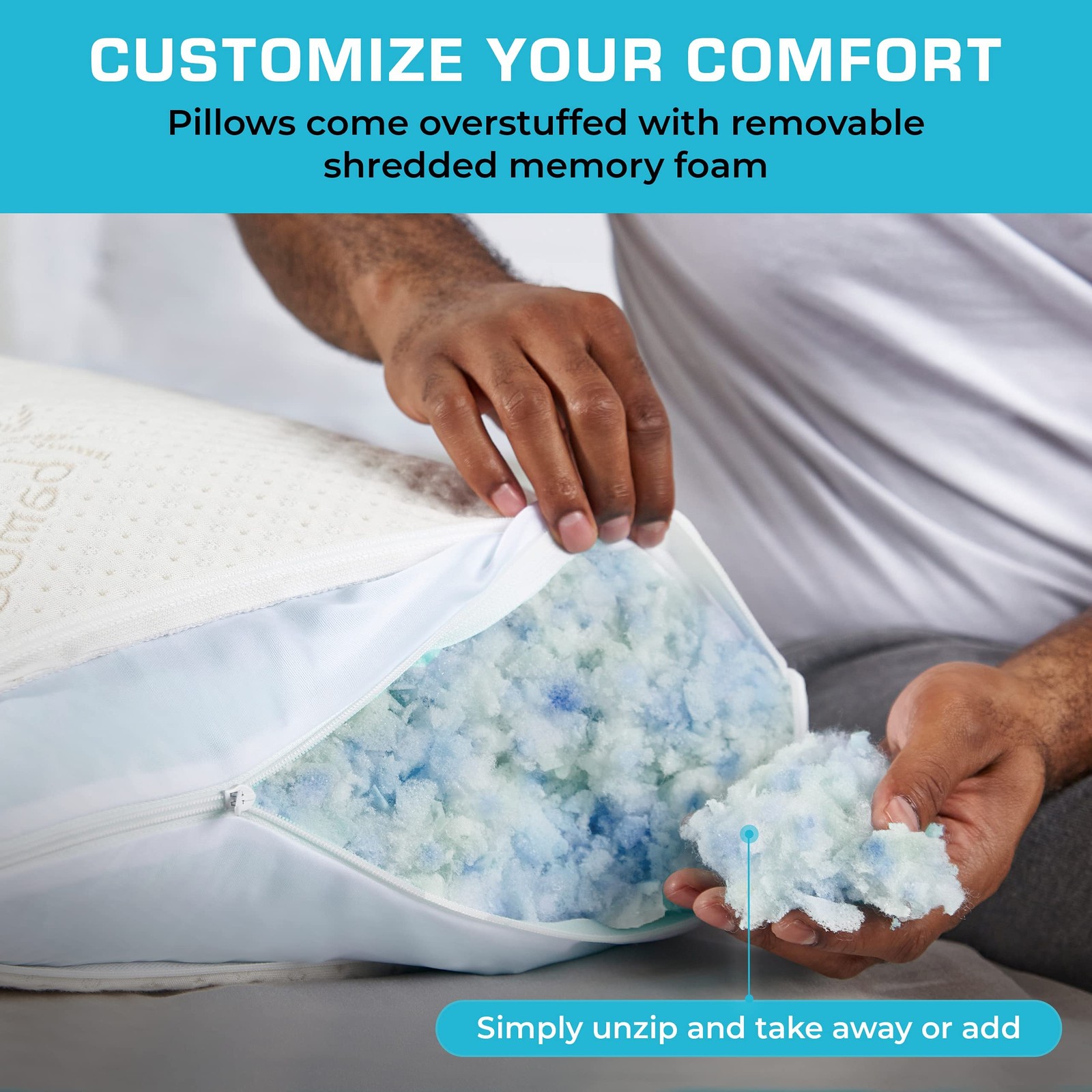 Pillows for Sleeping - Adjustable King Memory Foam Pillow for Side, Back & St...
