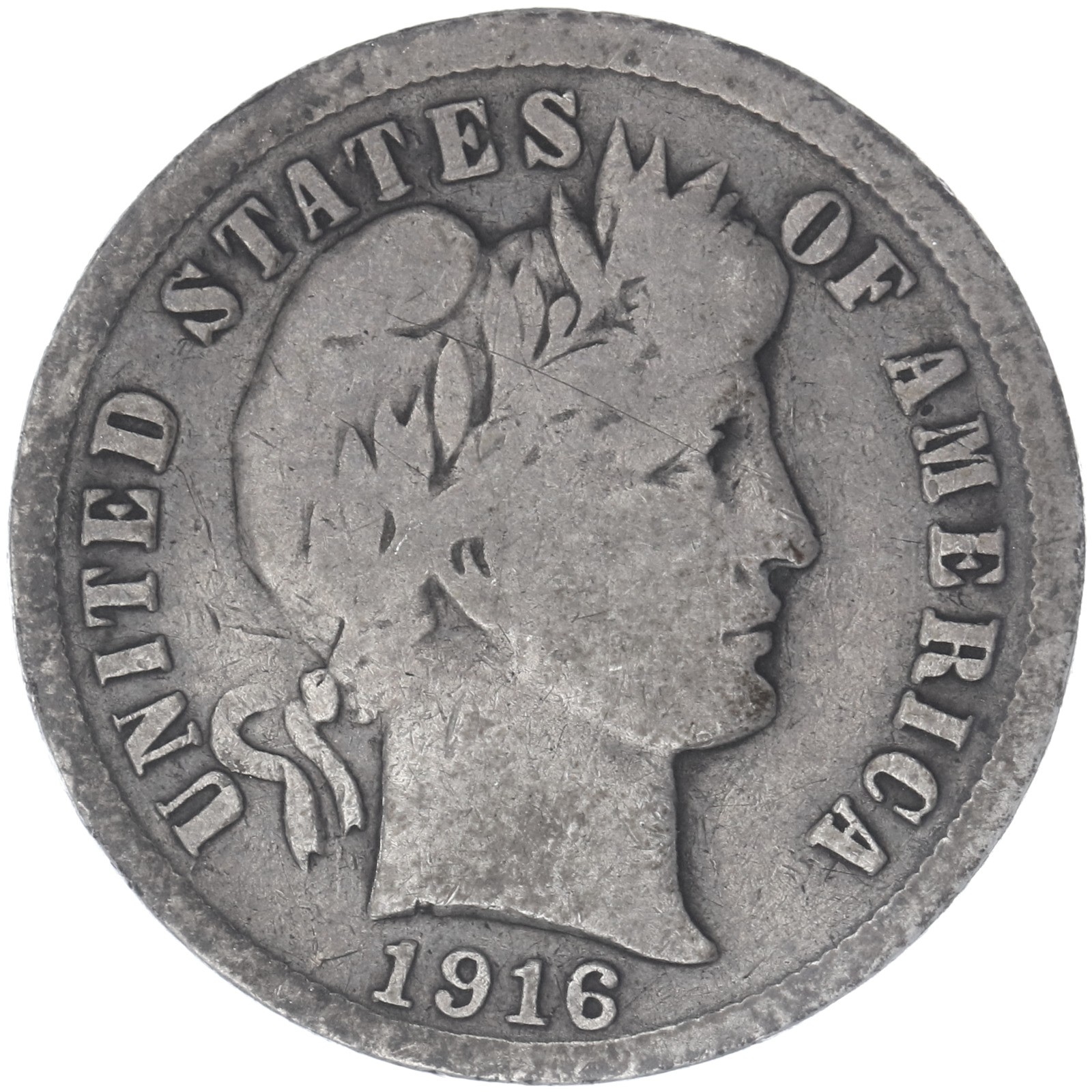 1916 (P) Barber Dime 90% Silver Very Good VG See Pics N596