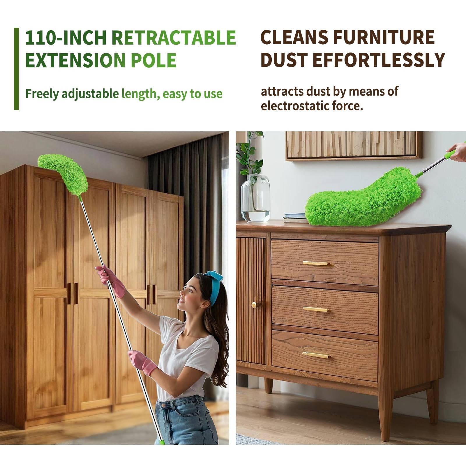 Cobweb Duster with Extension Pole, Washable Cleaning Duster Set with 2 Duster...